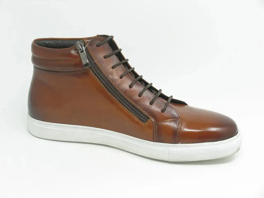 High Top Side Zipper Leather Sneaker move easy