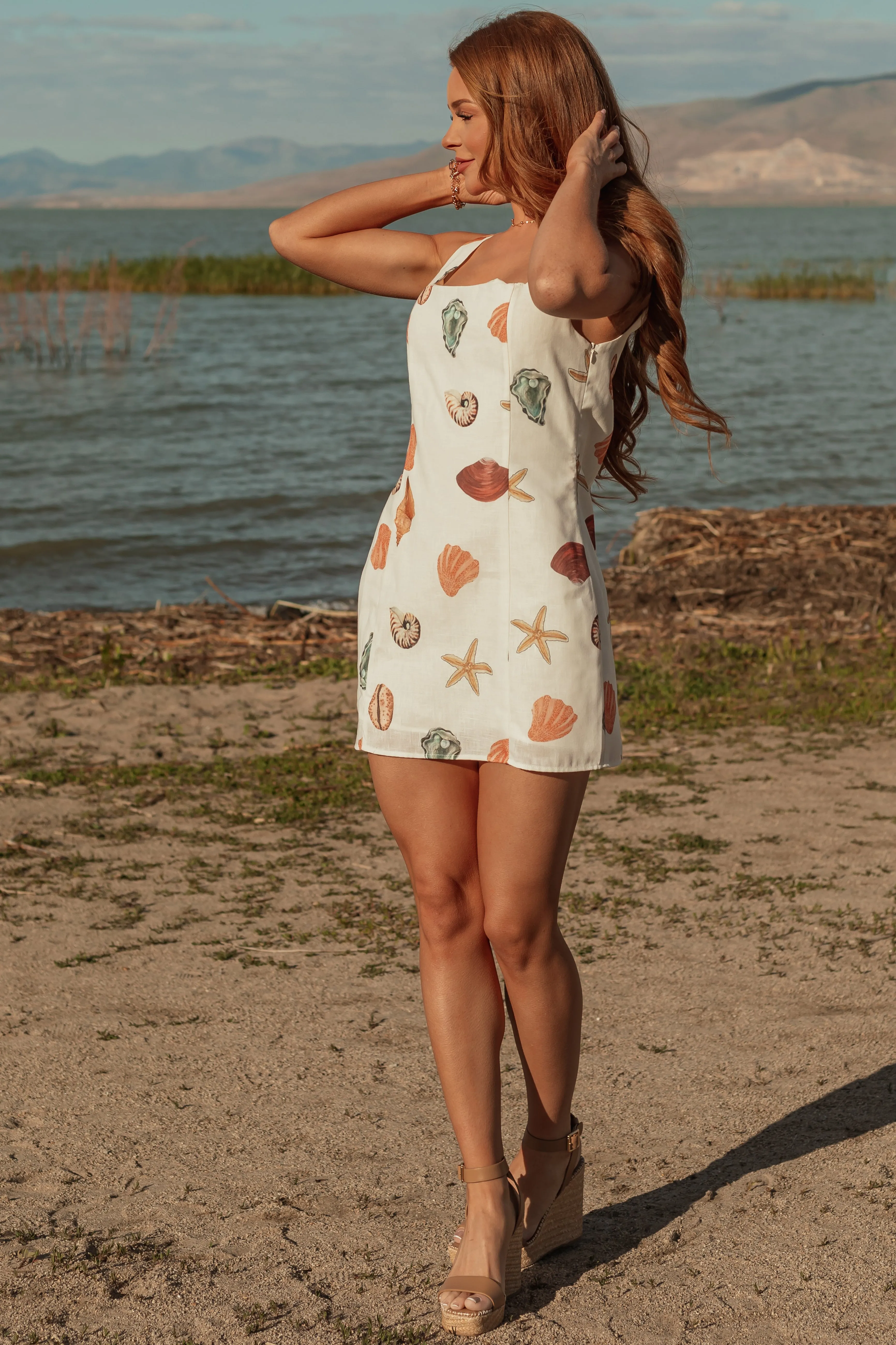 Ivory Nautical Print Square Neck Mini Dress sweater dress