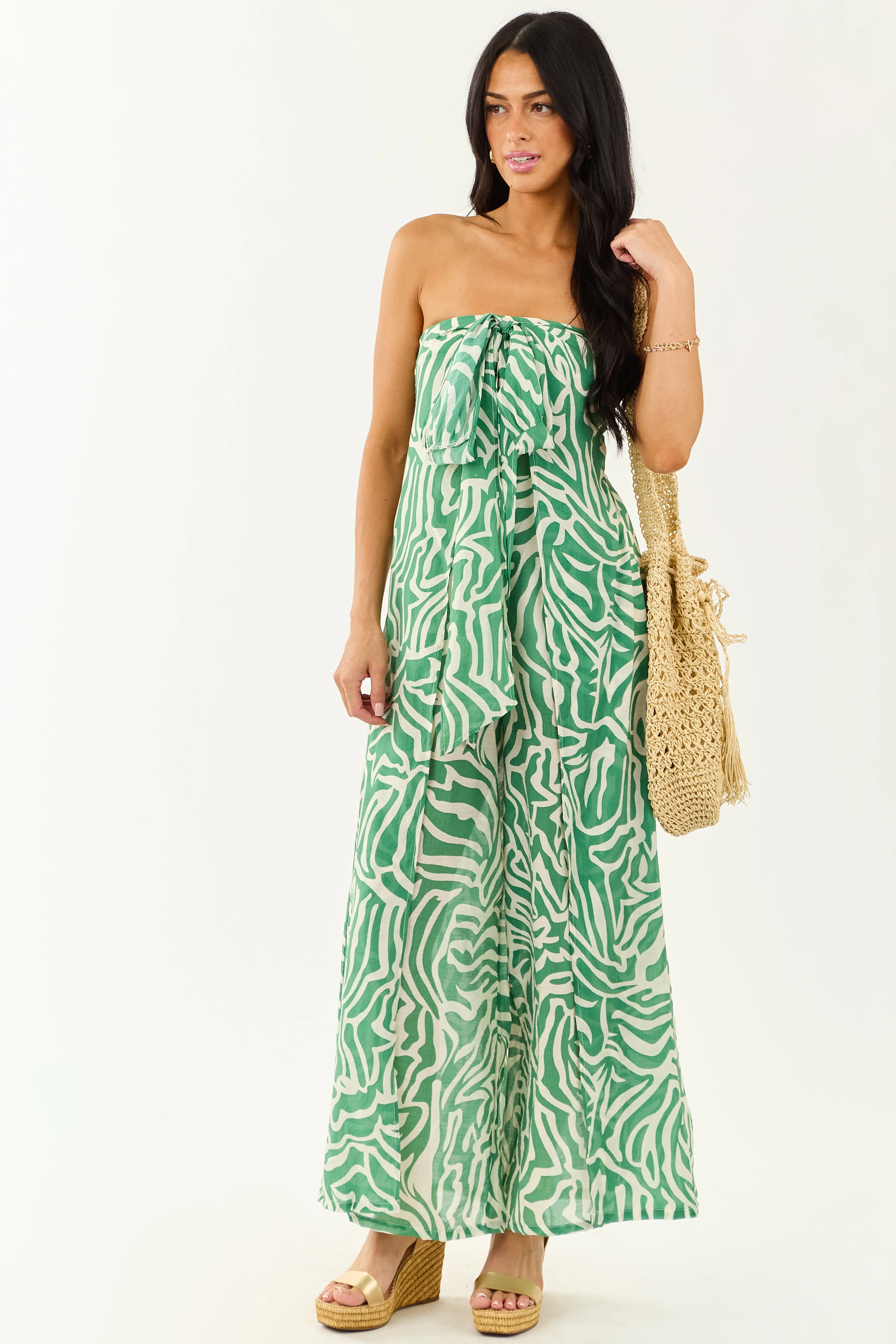 Jade Abstract Convertible Halter Wide Leg Jumpsuit evening gown