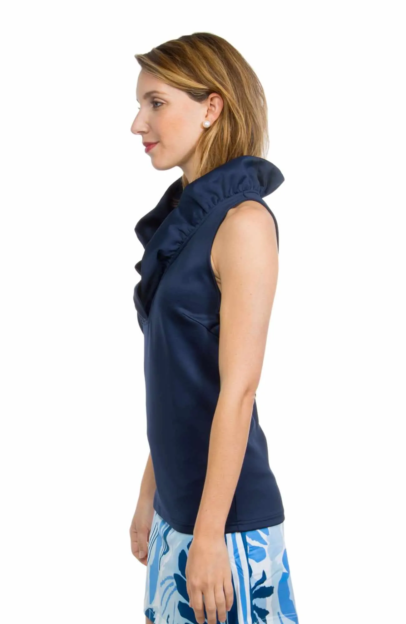 Jersey Sleeveless Ruffneck Top - Solid evening gown