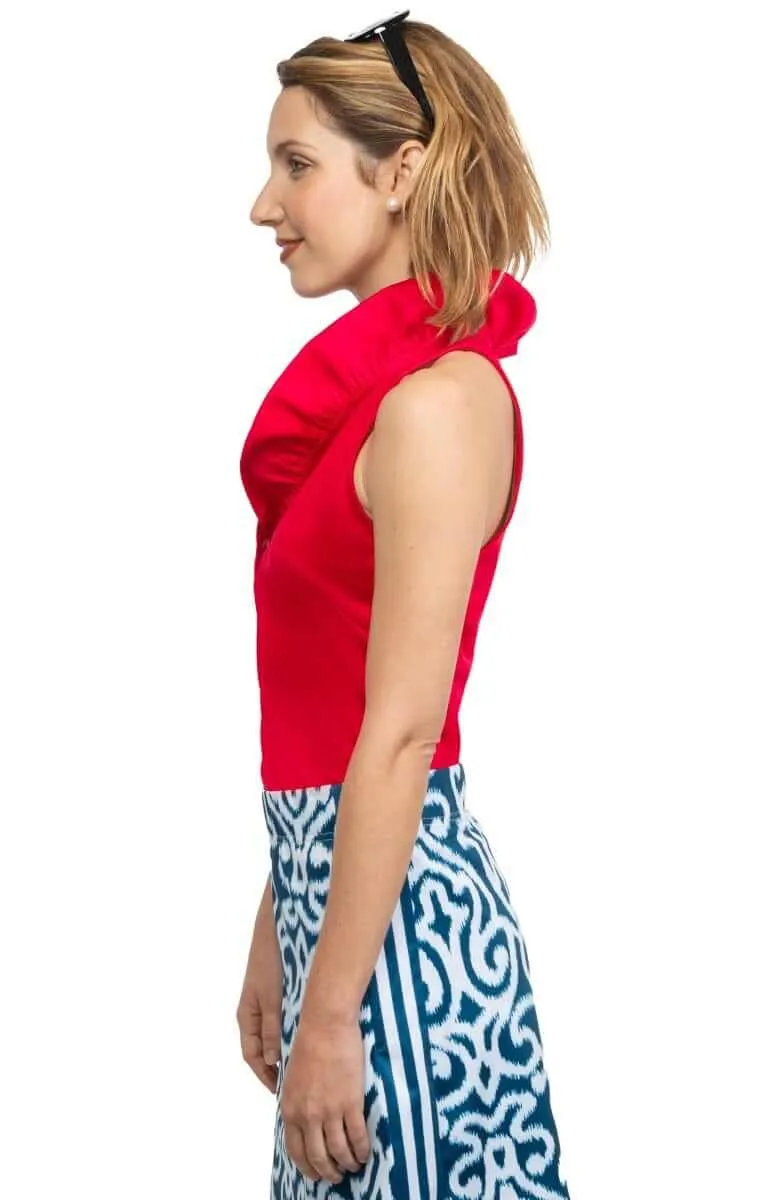 Jersey Sleeveless Ruffneck Top - Solid evening gown