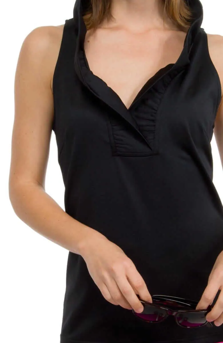 Jersey Sleeveless Ruffneck Top - Solid evening gown