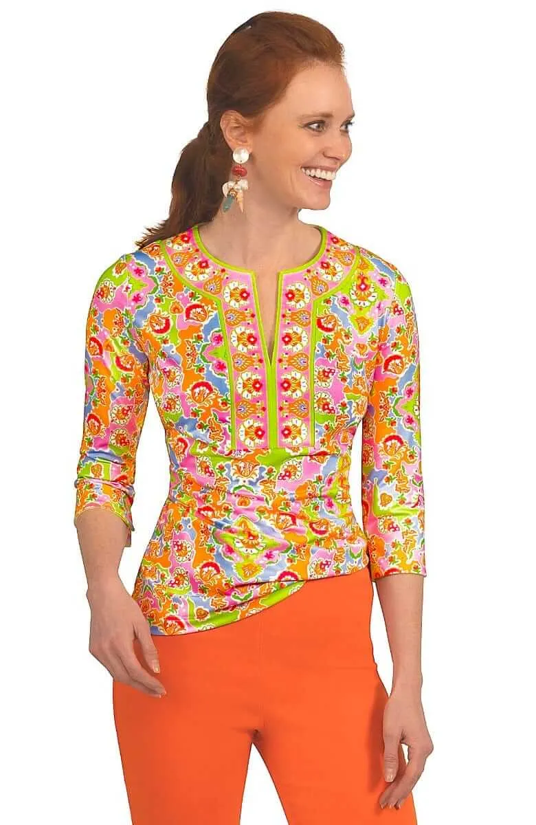 Jersey Split Neck Top - Watteau party glam
