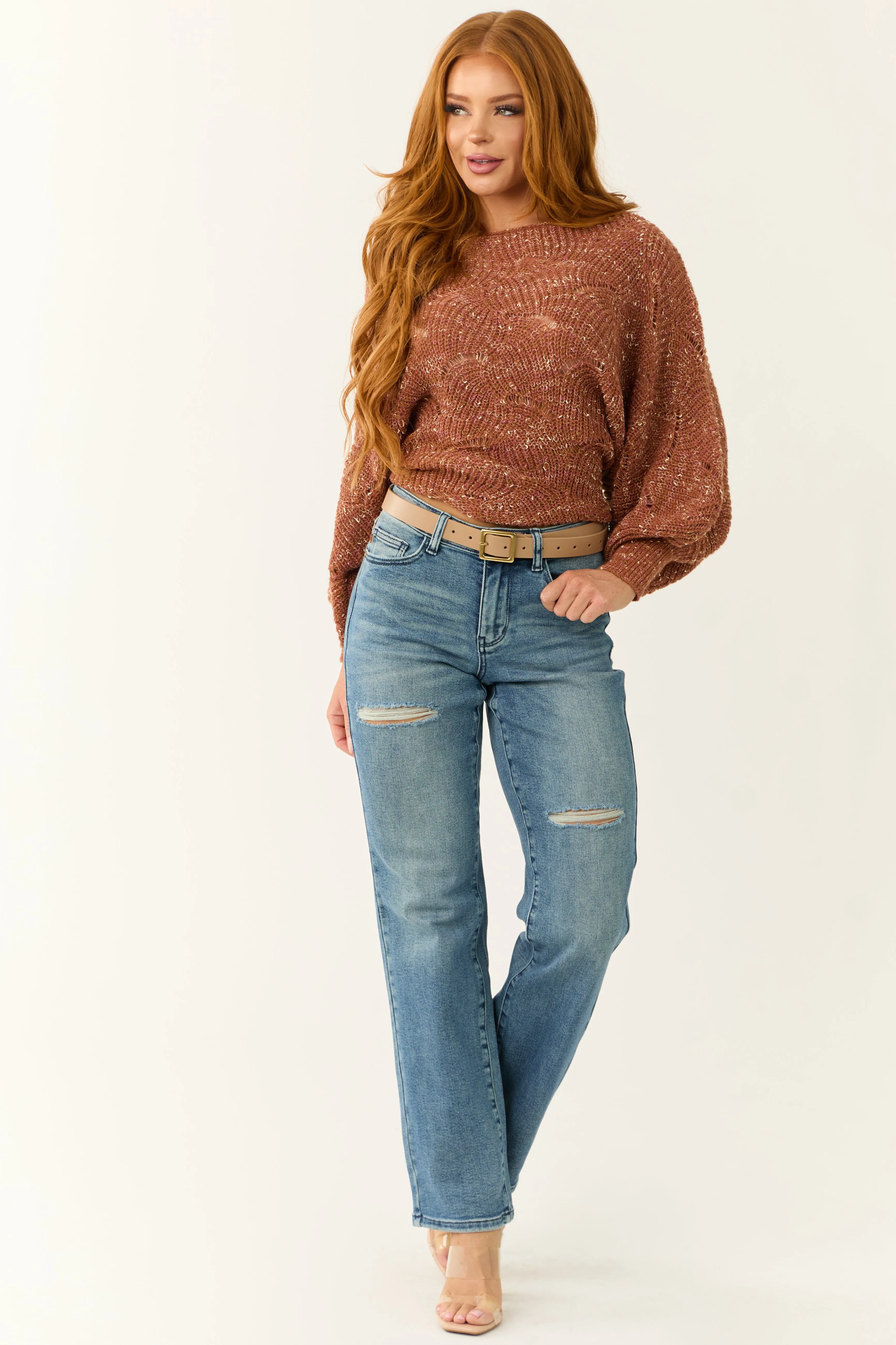 Judy Blue Medium Wash Distressed Detail Dad Jeans style flow