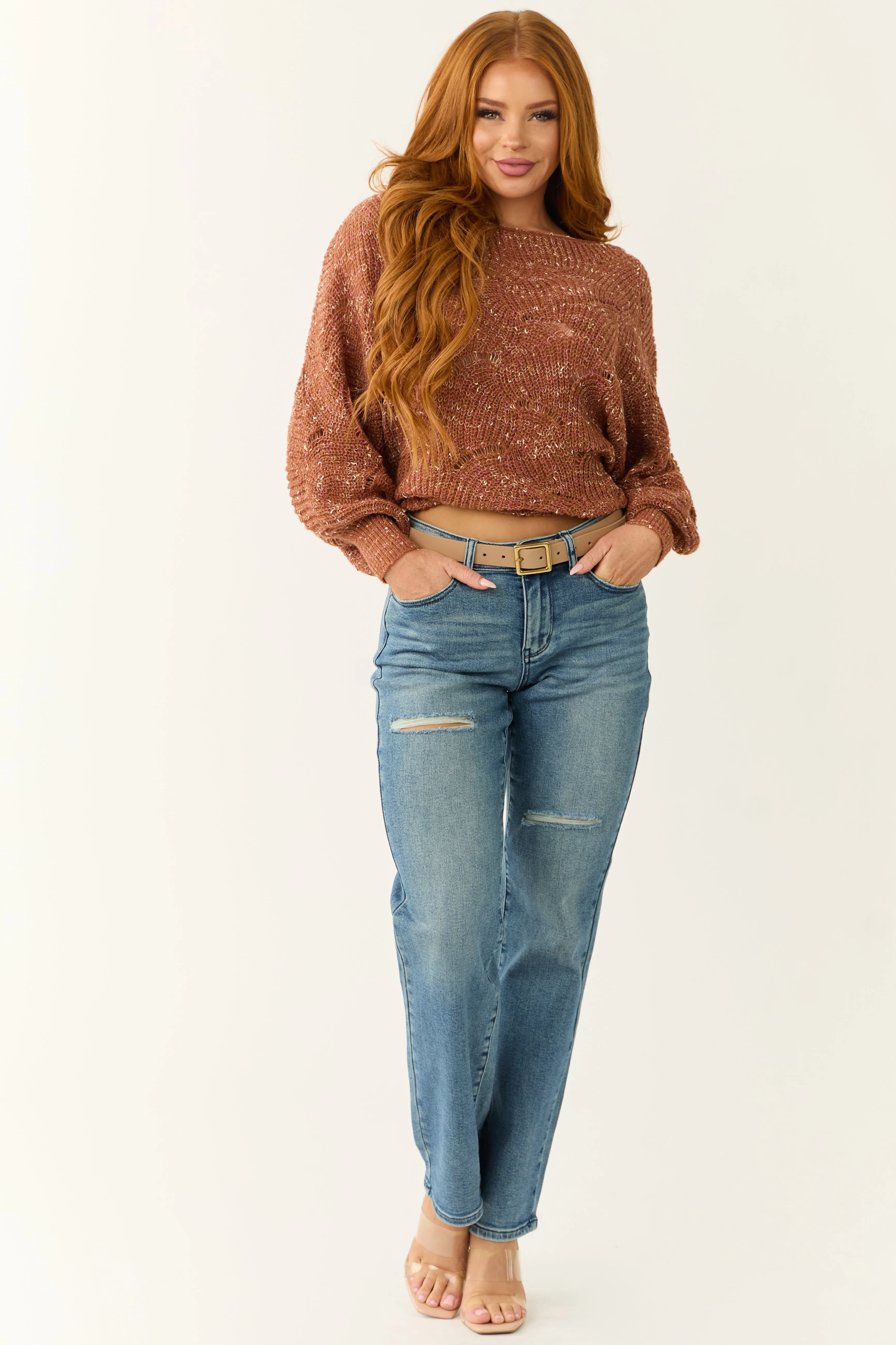 Judy Blue Medium Wash Distressed Detail Dad Jeans style flow