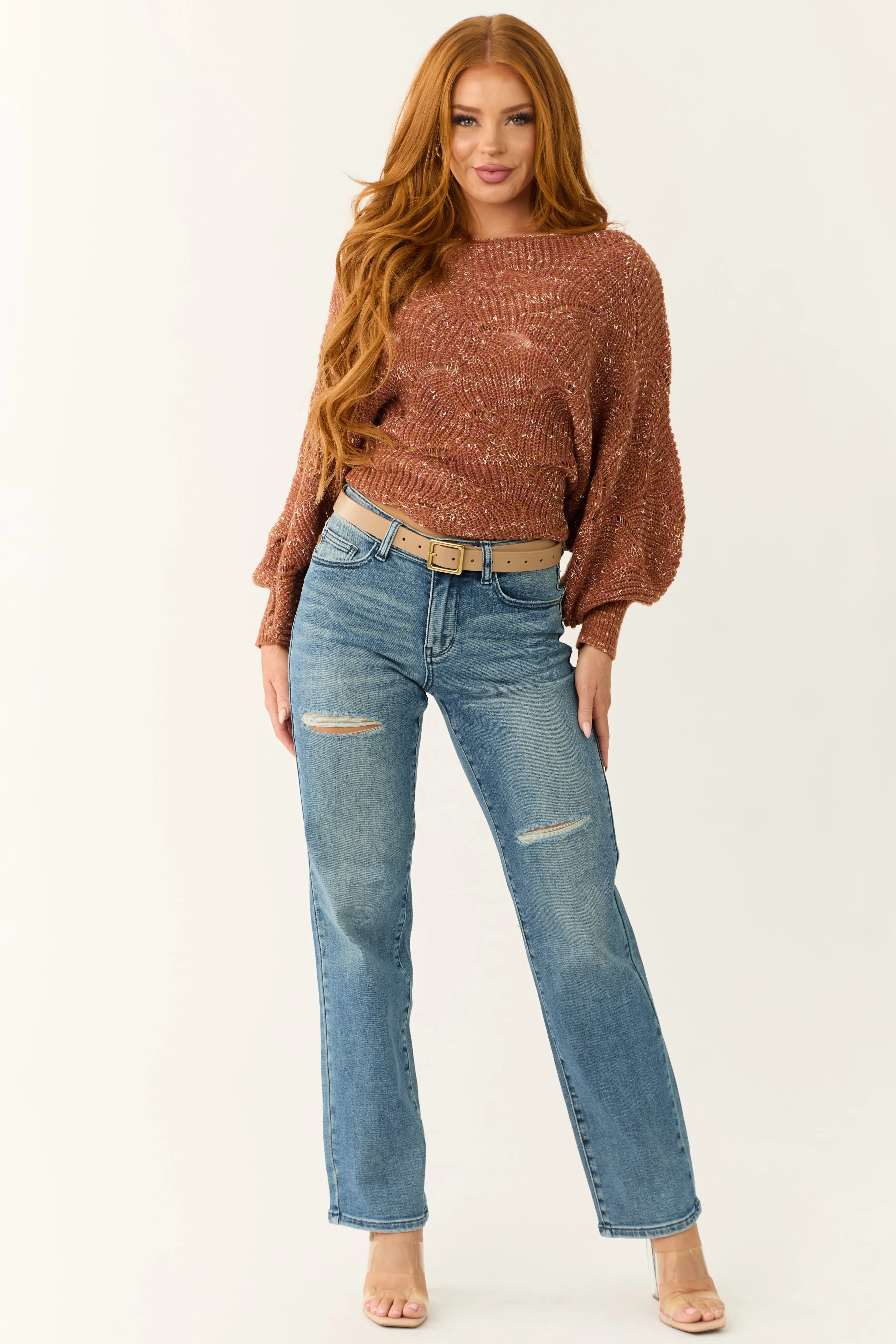 Judy Blue Medium Wash Distressed Detail Dad Jeans style flow