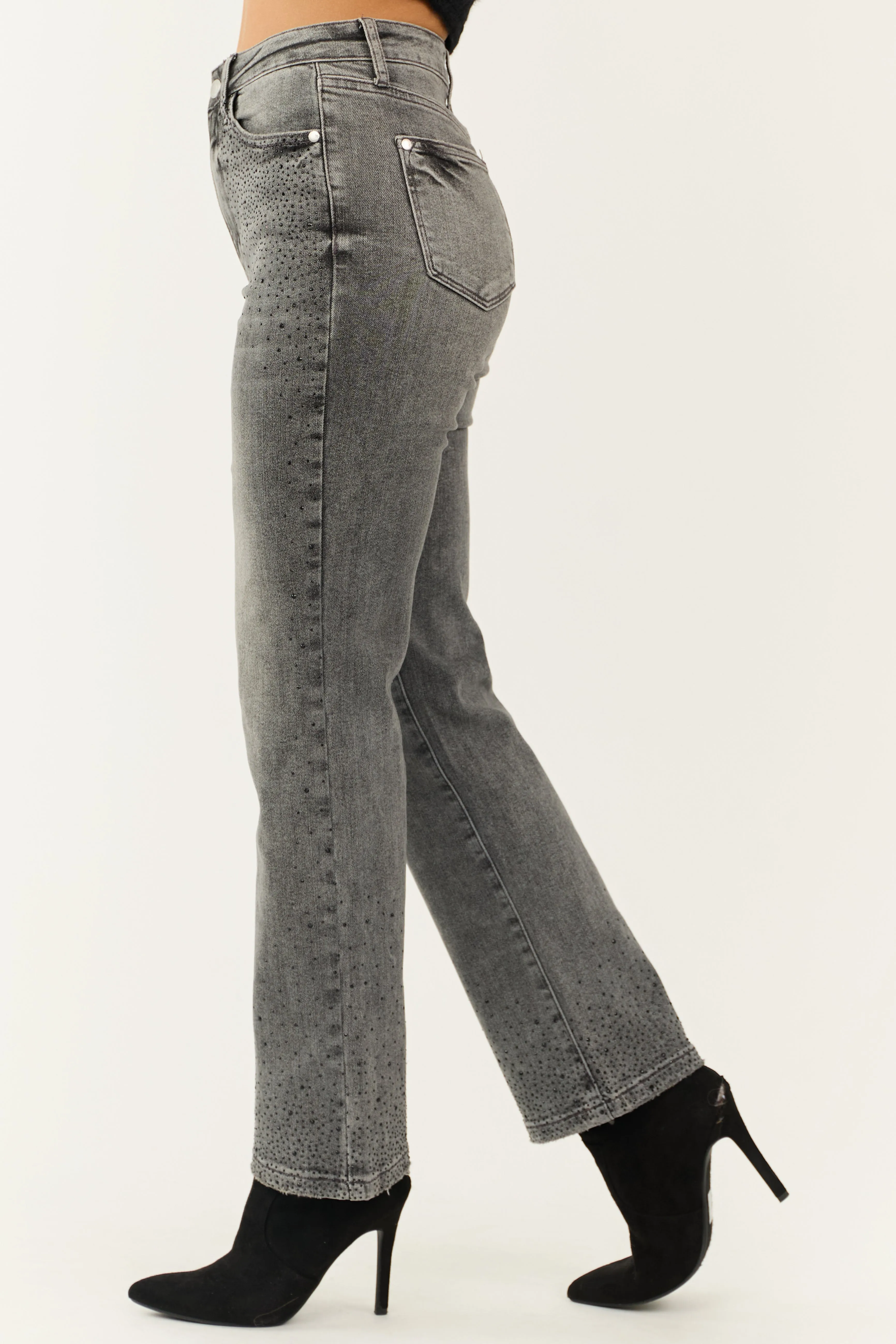Judy Blue Stone Rhinestone Detail Straight Jeans firm form