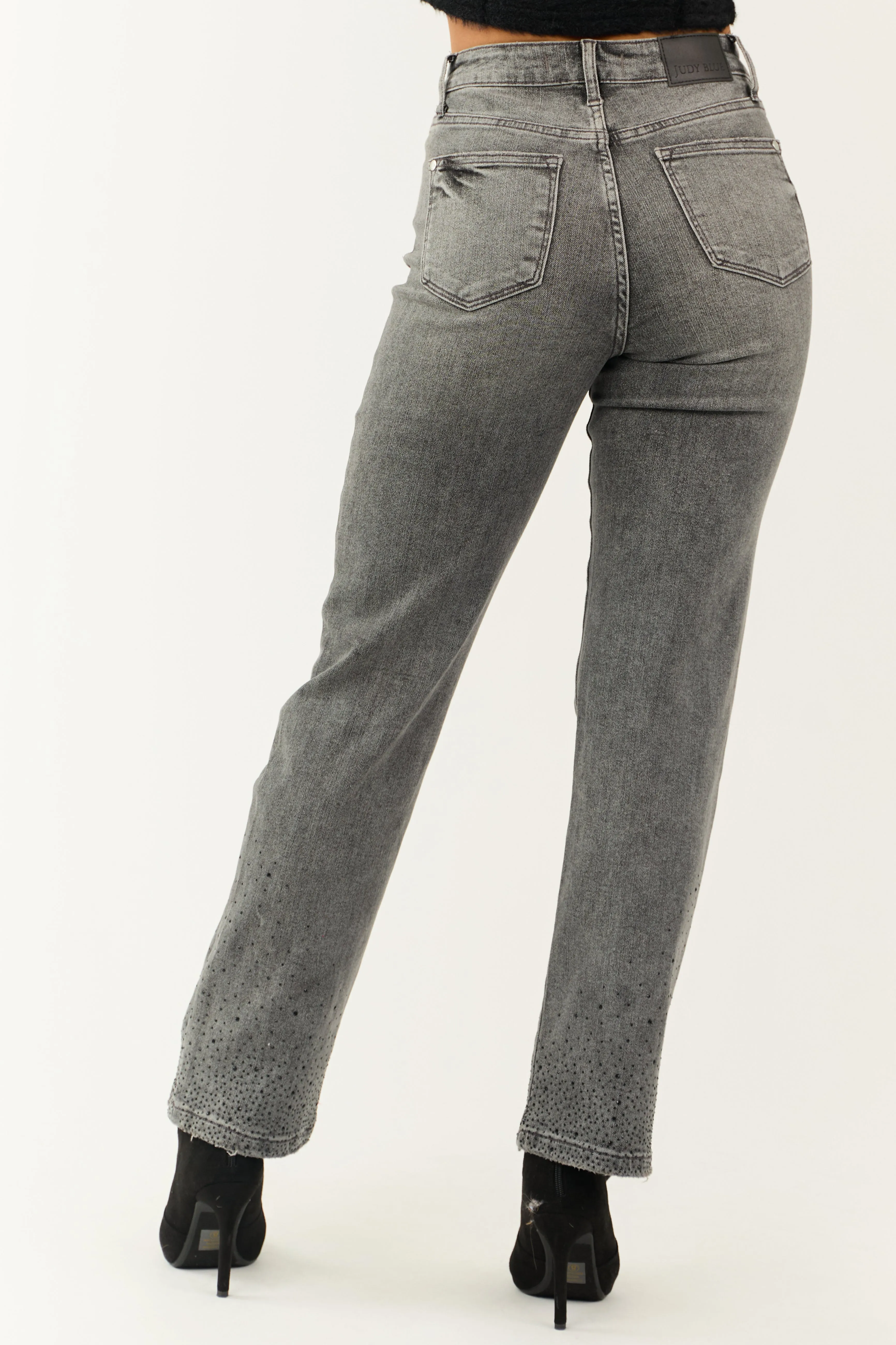 Judy Blue Stone Rhinestone Detail Straight Jeans firm form