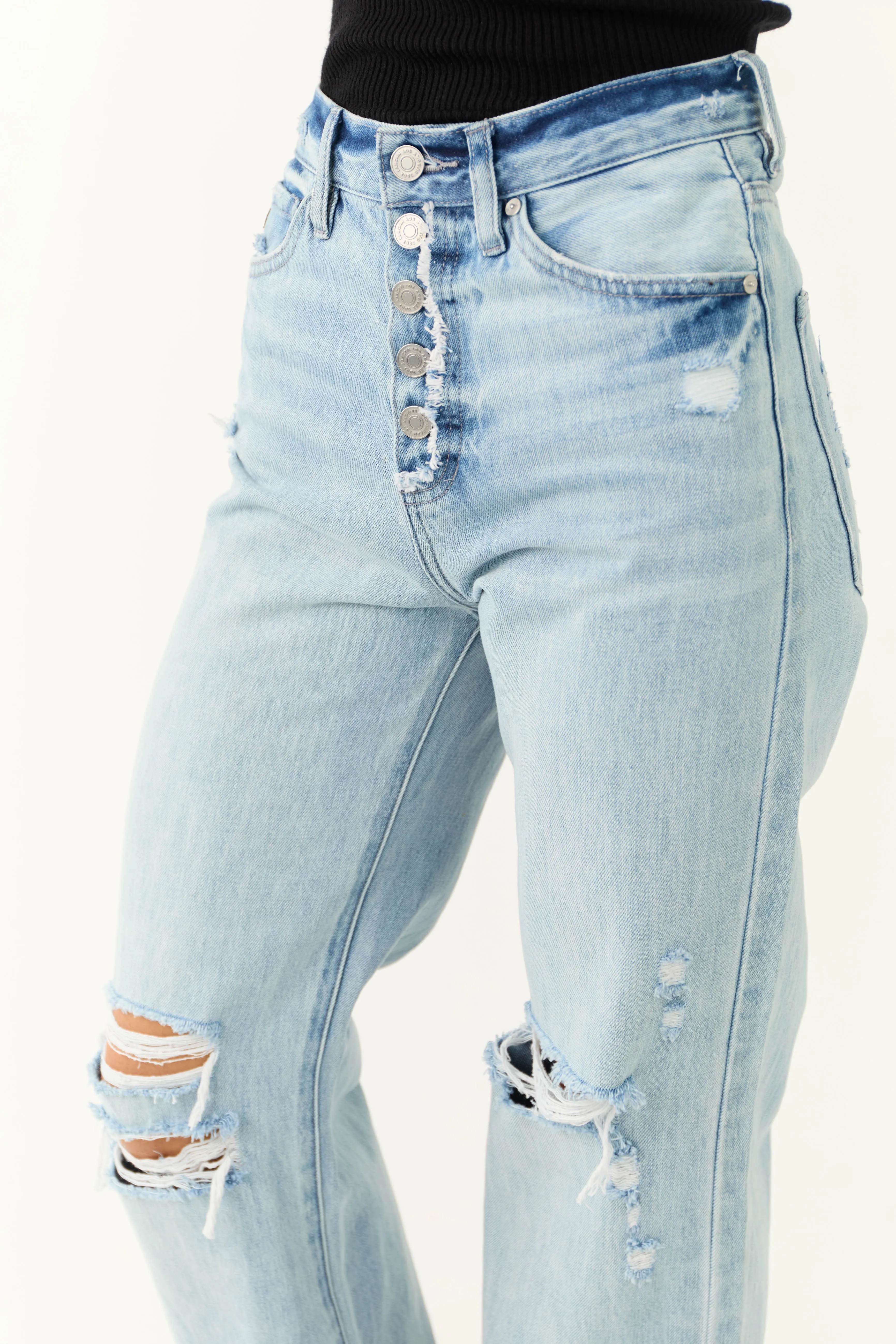 KanCan Light Wash Distressed Button Fly Wide Leg Jeans all age