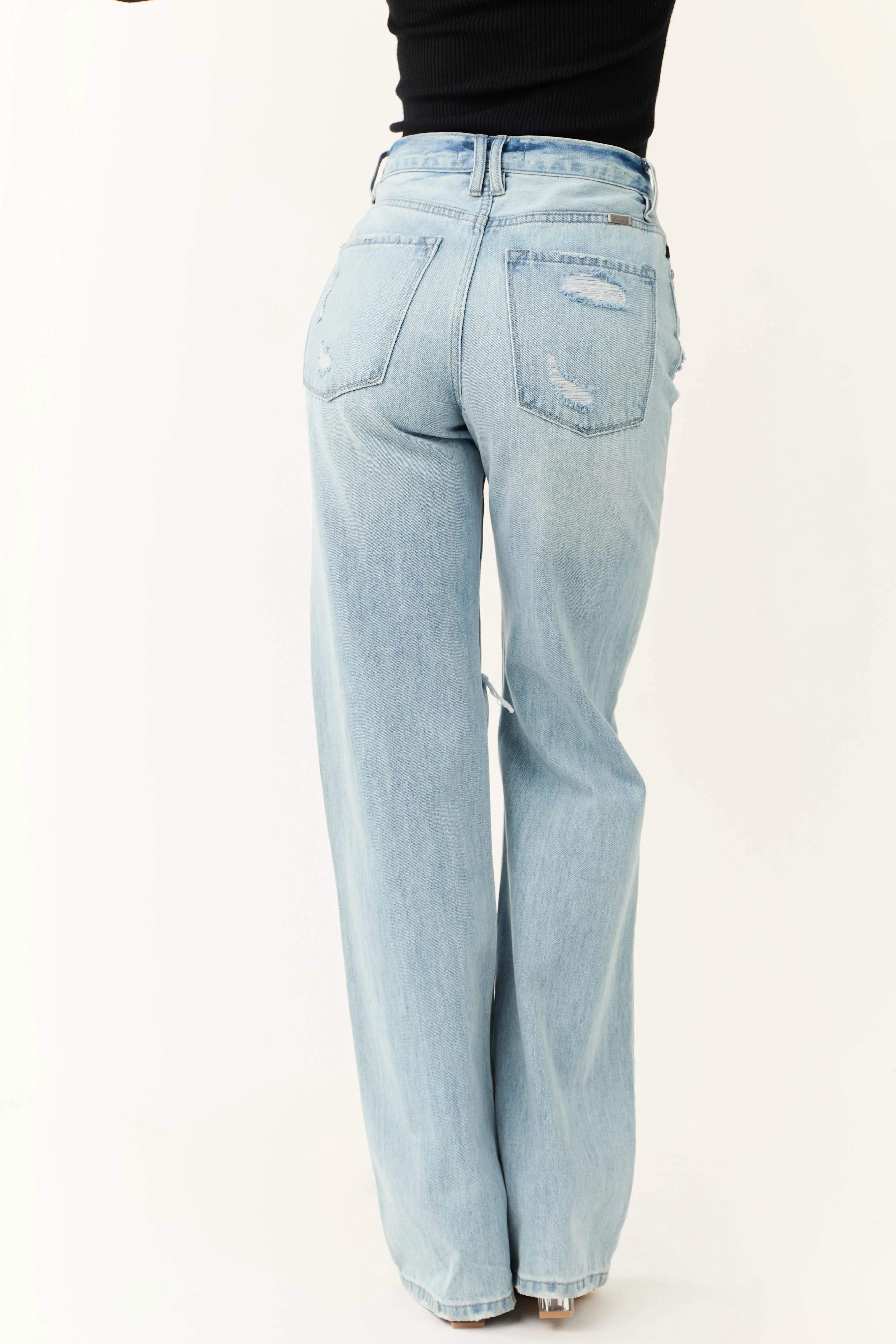 KanCan Light Wash Distressed Button Fly Wide Leg Jeans all age