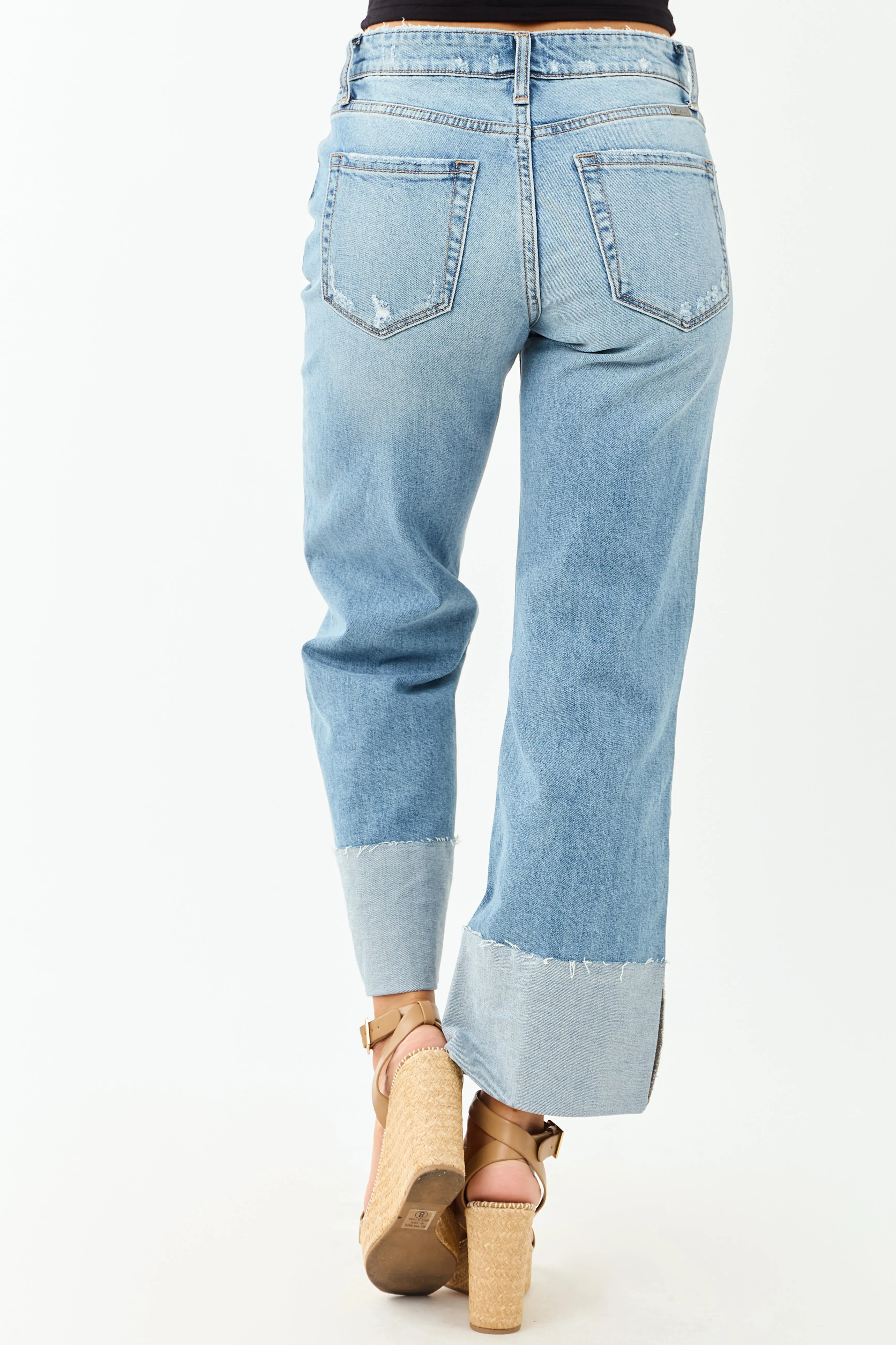 KanCan Medium Cuffed Cropped Stretchy Wide Jeans design led