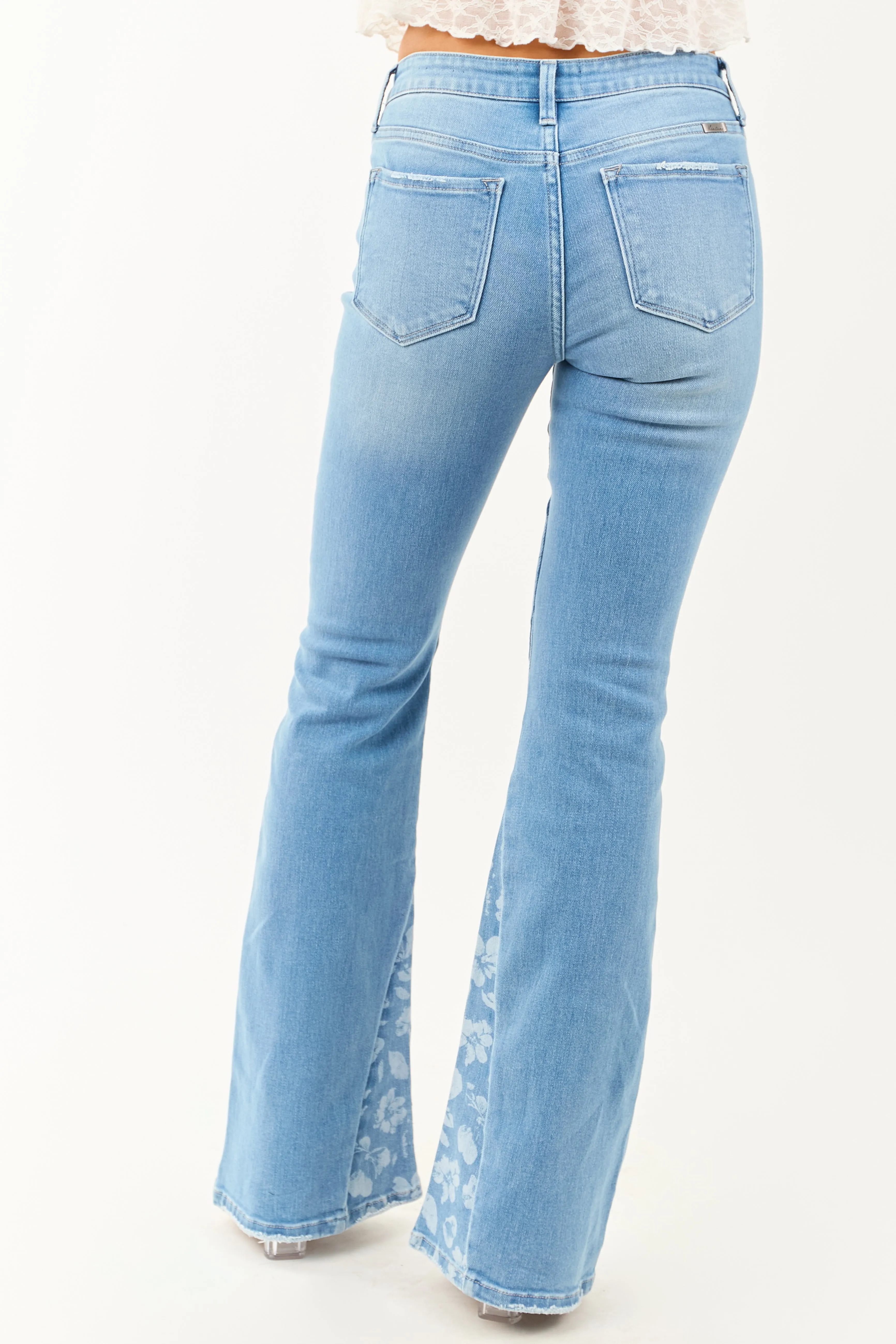 KanCan Medium Floral Panel Stretchy Flare Jeans charm boost