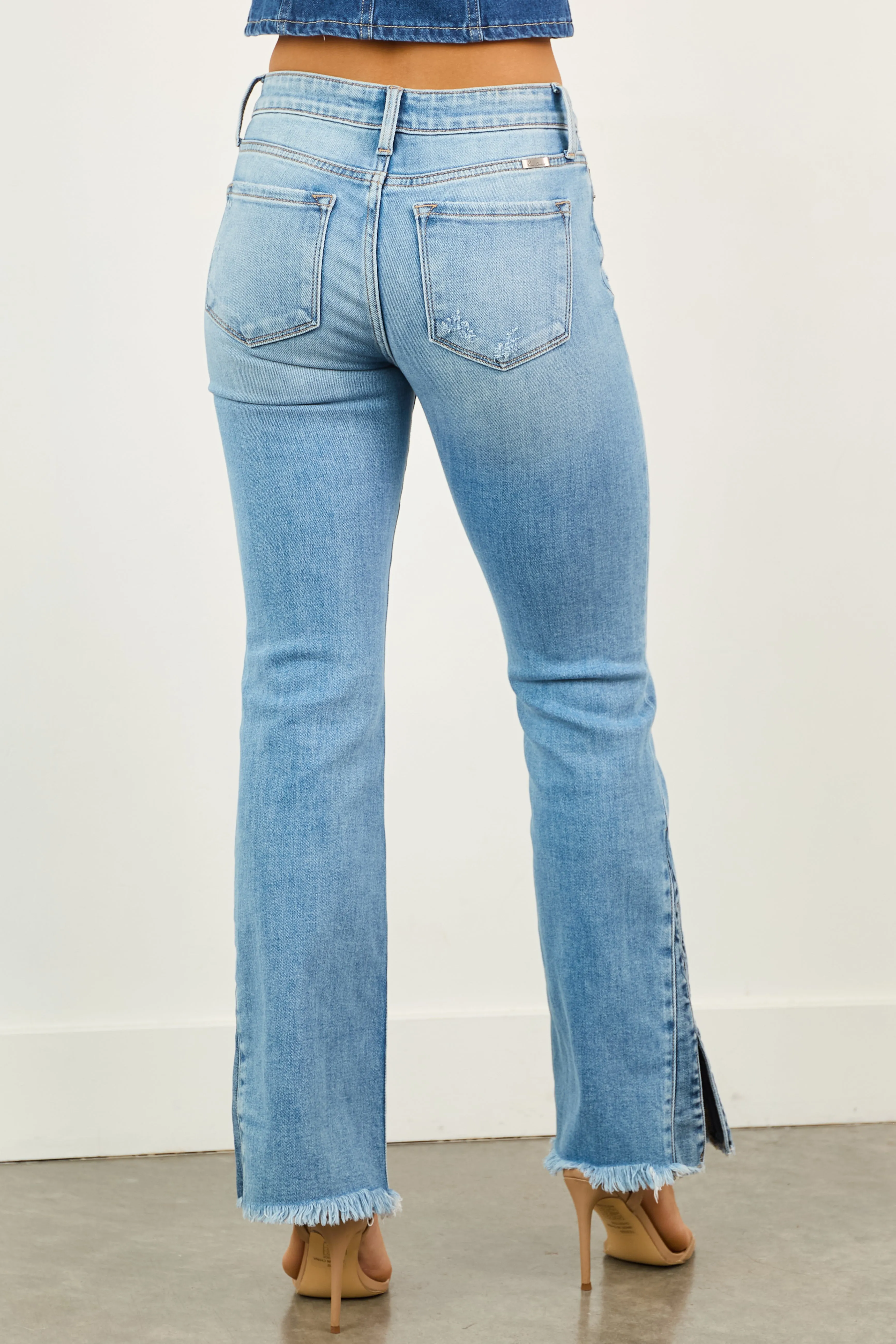 KanCan Medium Wash Slit Hem Stretchy Bootcut Jeans slim feel