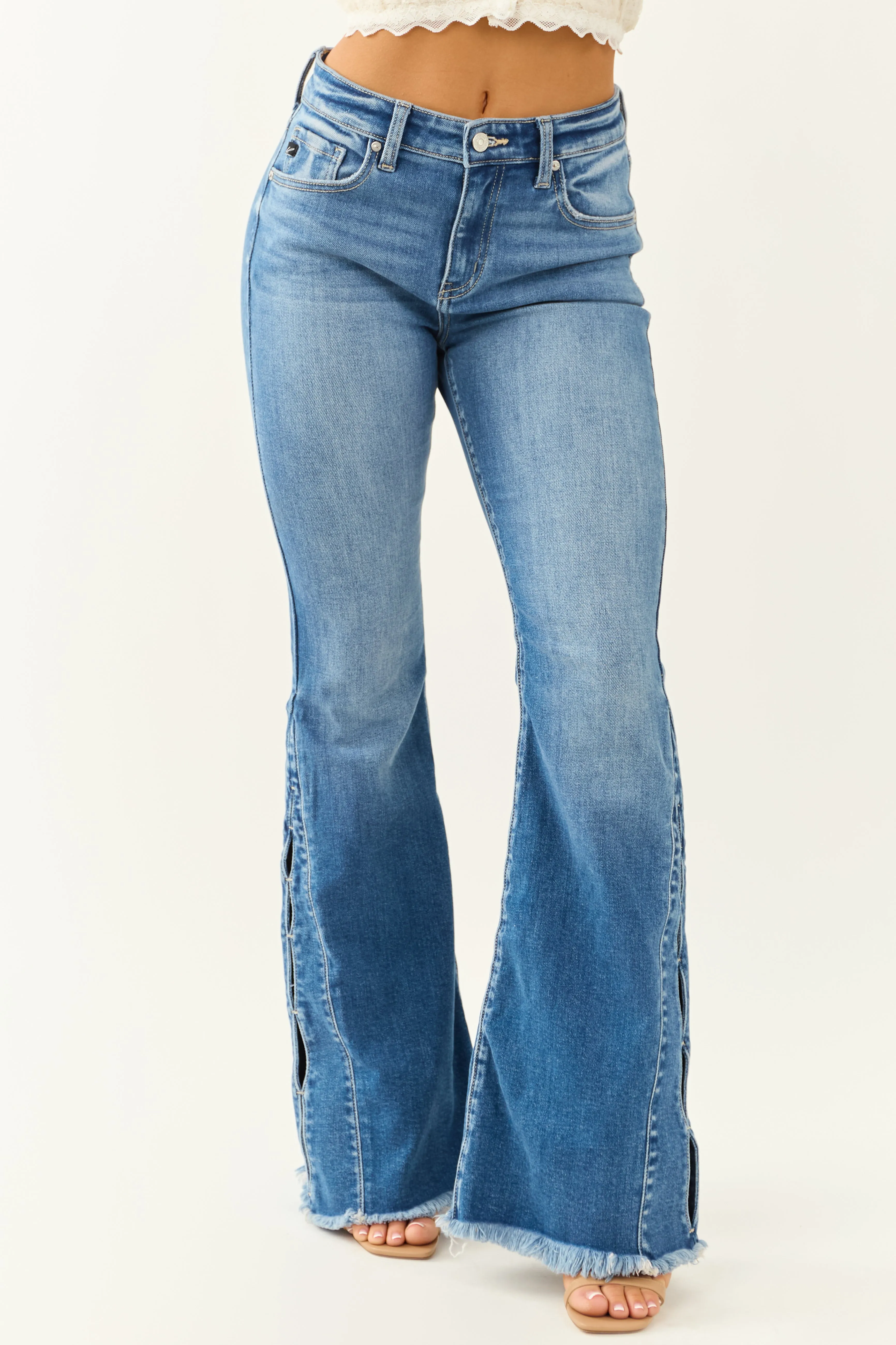 KanCan Medium Wash Stretchy Flare Leg Jeans look tool