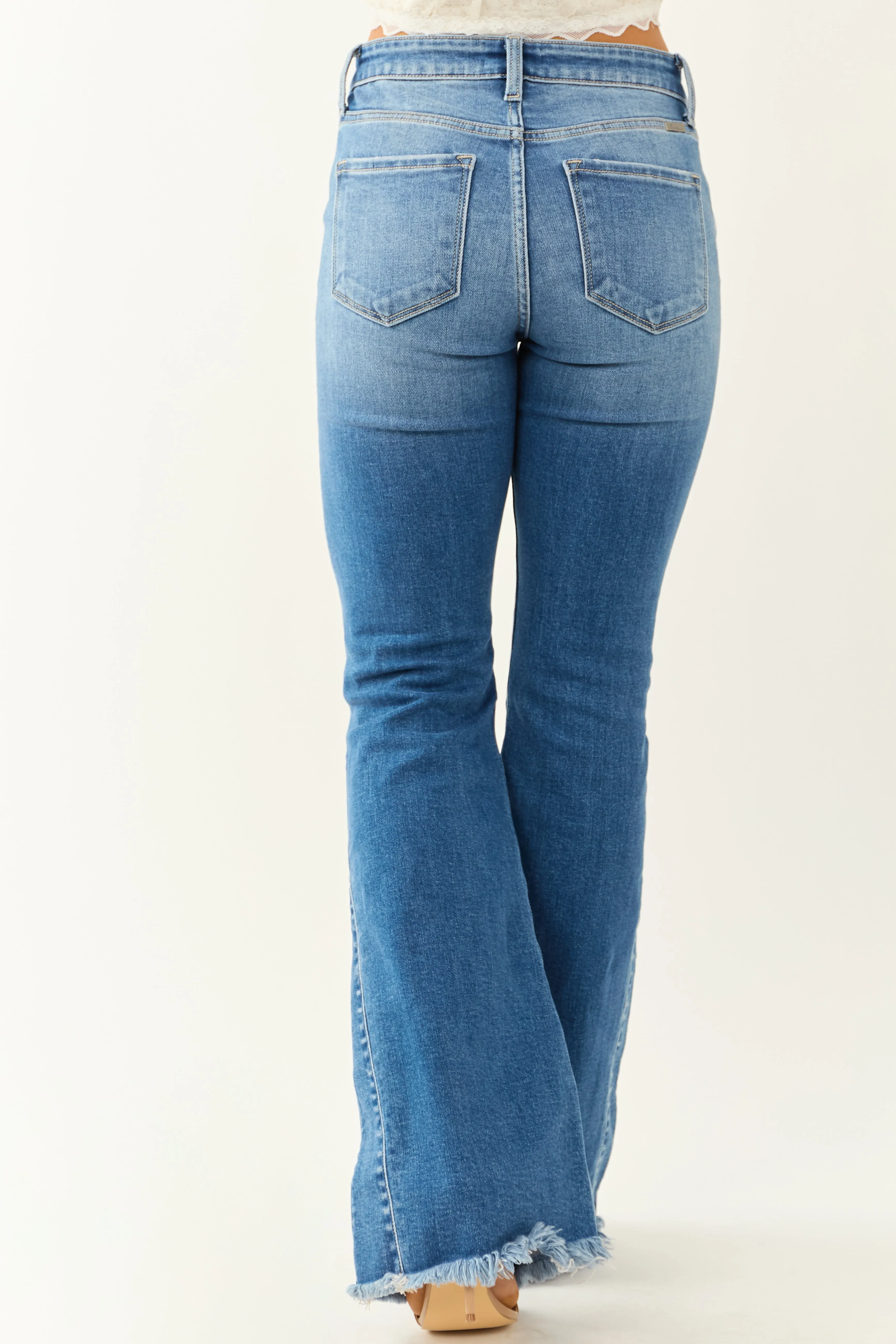 KanCan Medium Wash Stretchy Flare Leg Jeans look tool