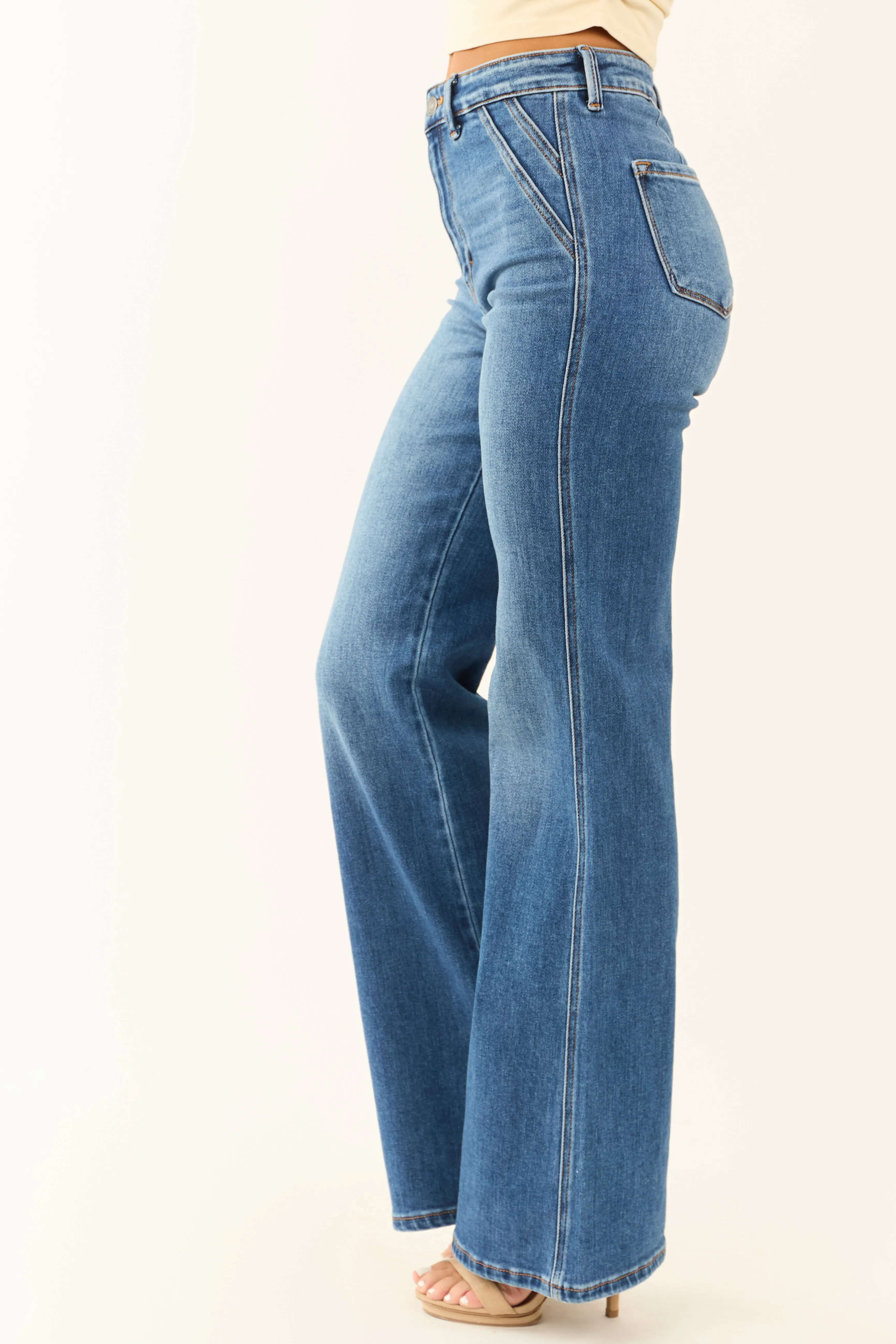 KanCan Medium Wash Ultra High Rise Flare Jeans warm cool