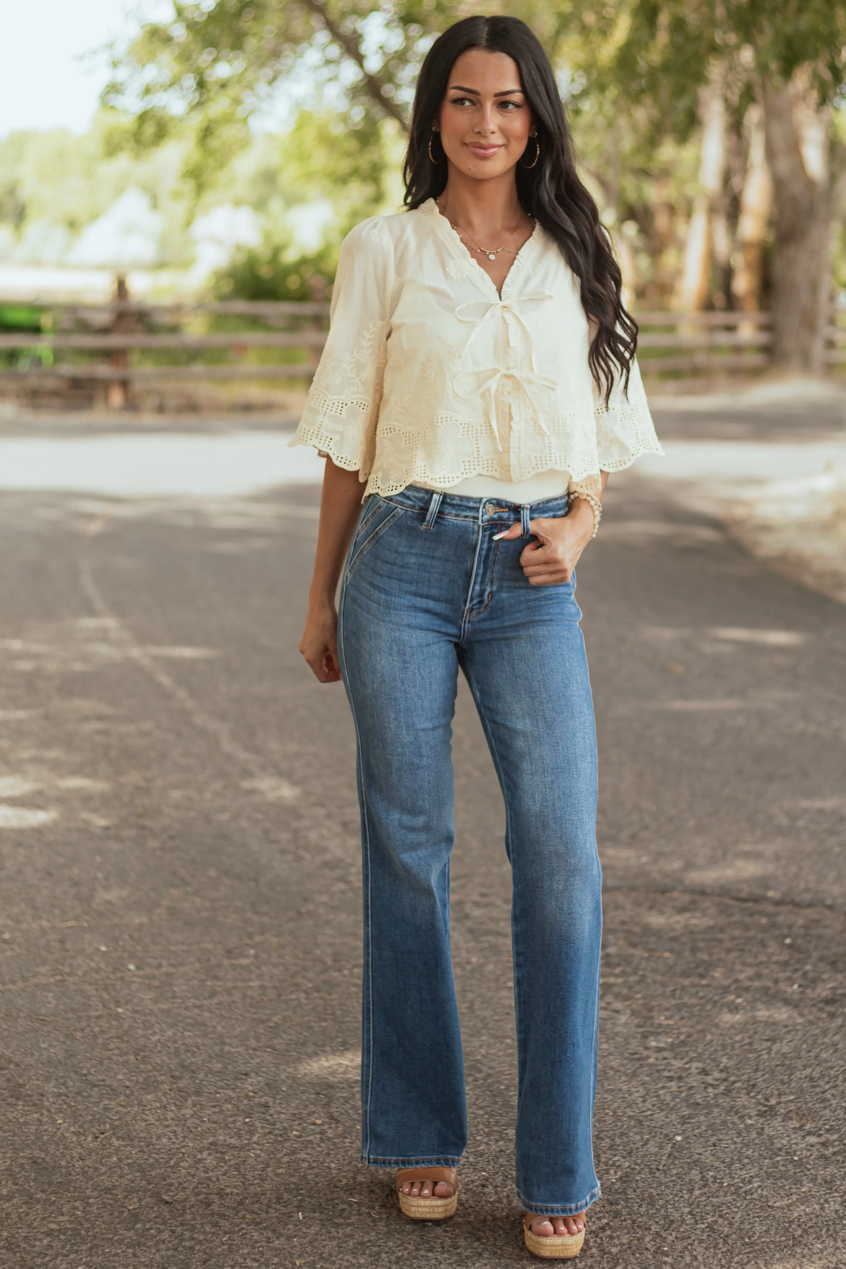 KanCan Medium Wash Ultra High Rise Flare Jeans warm cool