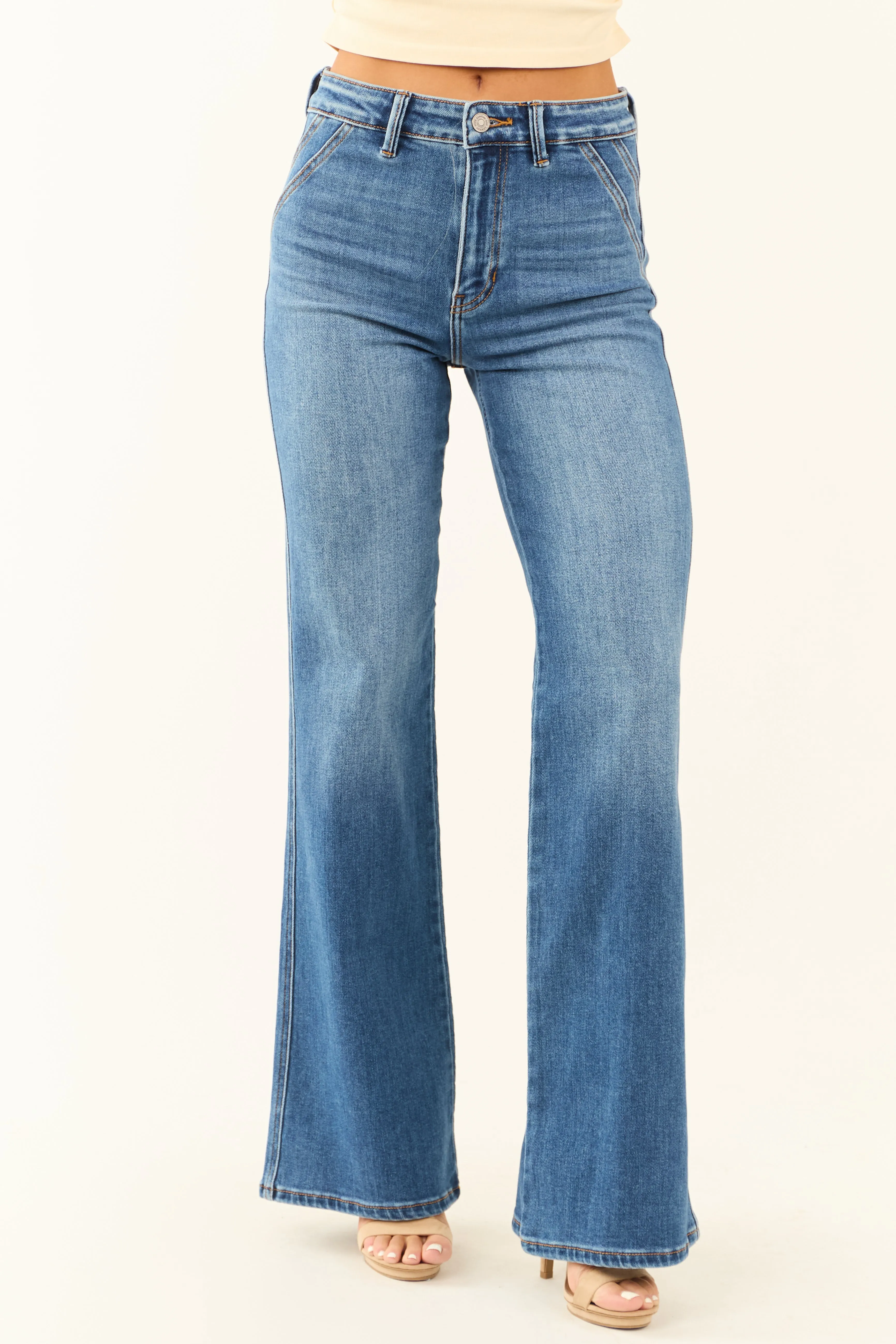 KanCan Medium Wash Ultra High Rise Flare Jeans warm cool