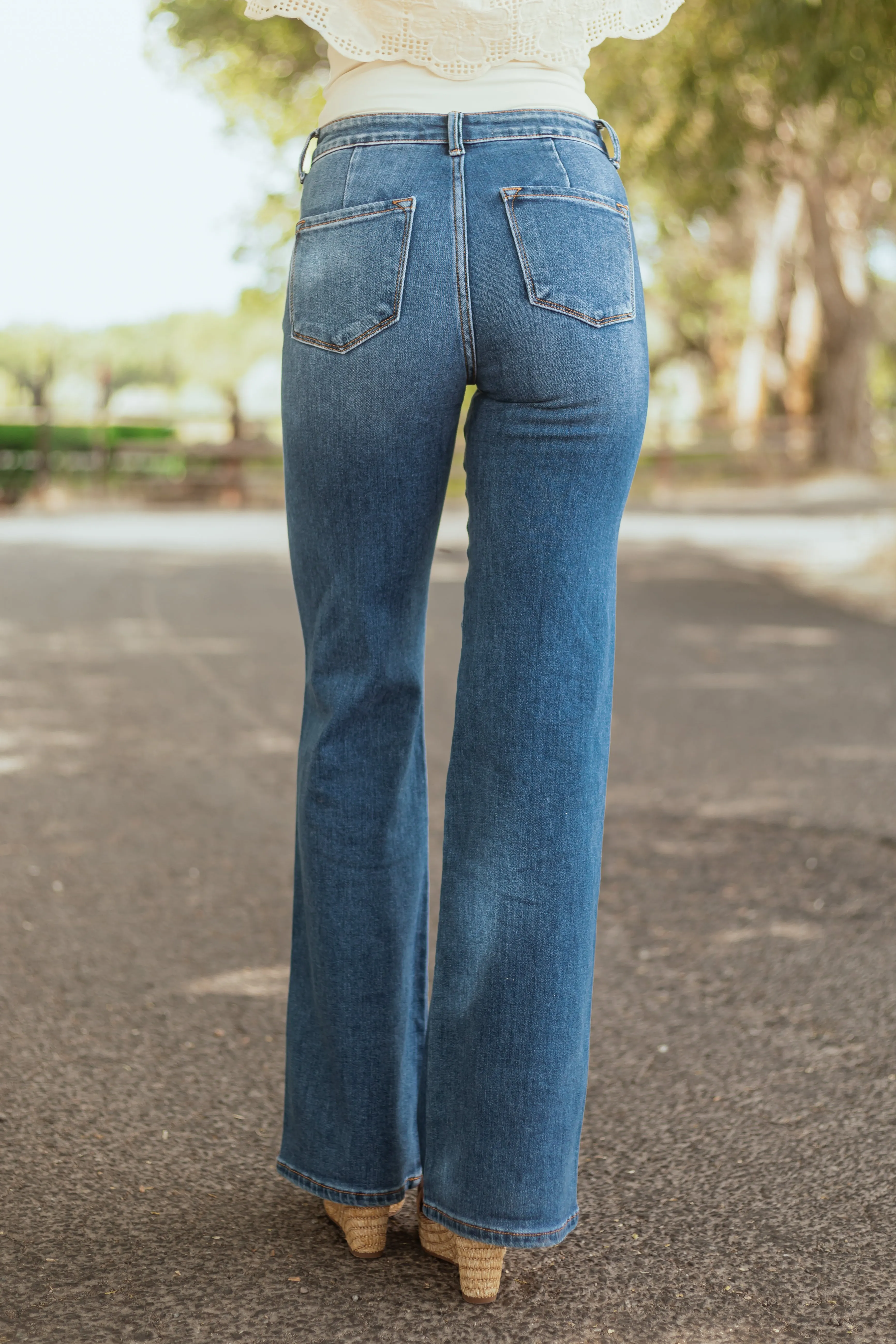 KanCan Medium Wash Ultra High Rise Flare Jeans warm cool