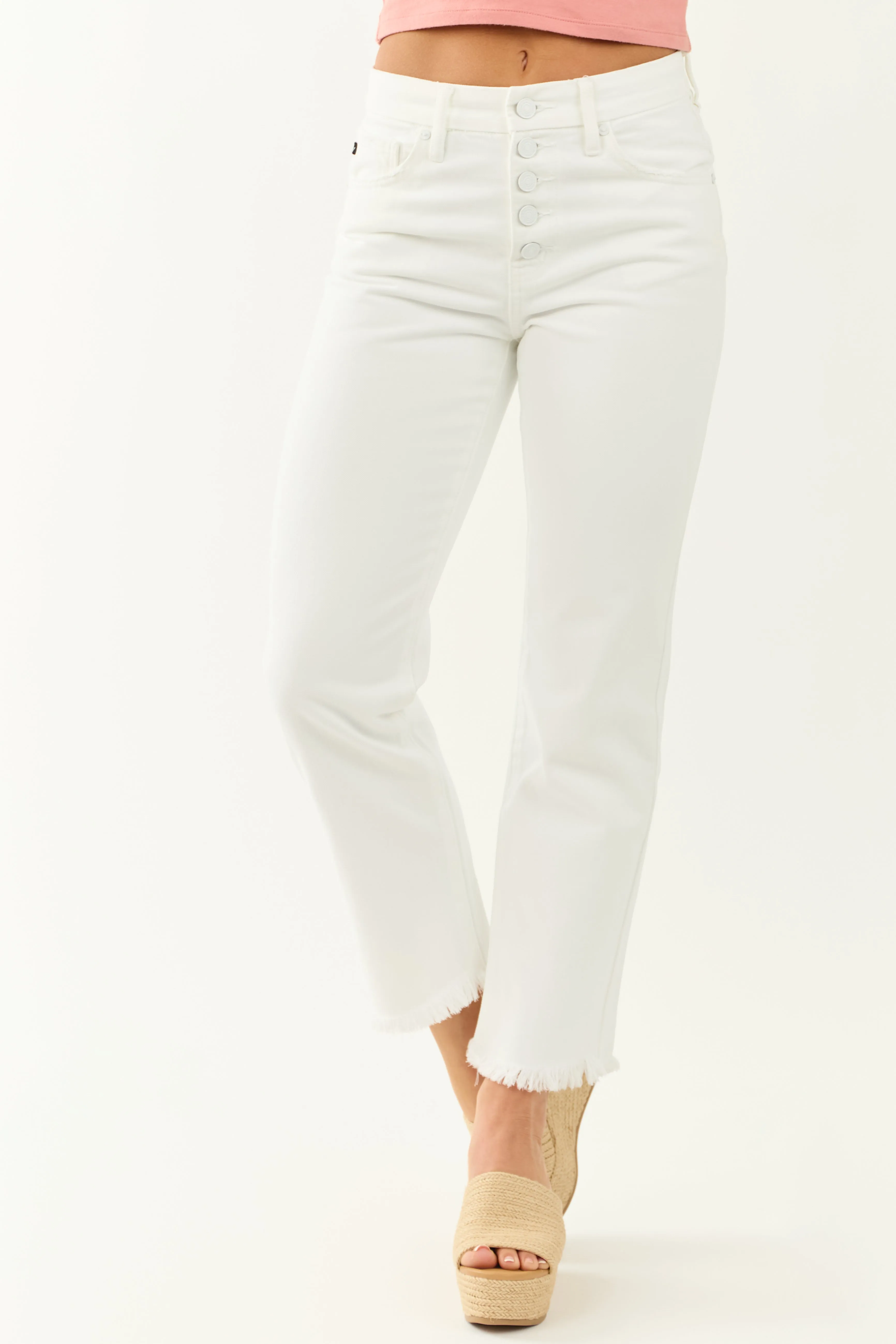 KanCan White High Rise Straight Leg Cropped Jeans season proof