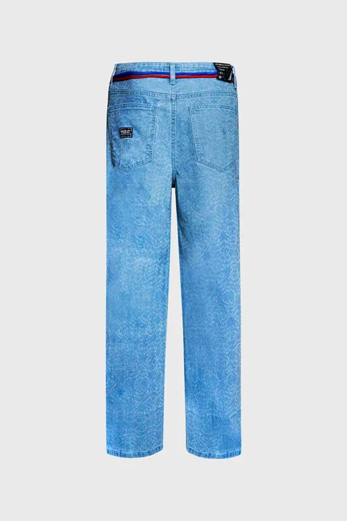 Laser Etched Pattern Denim Comfortable Jeans trip partner