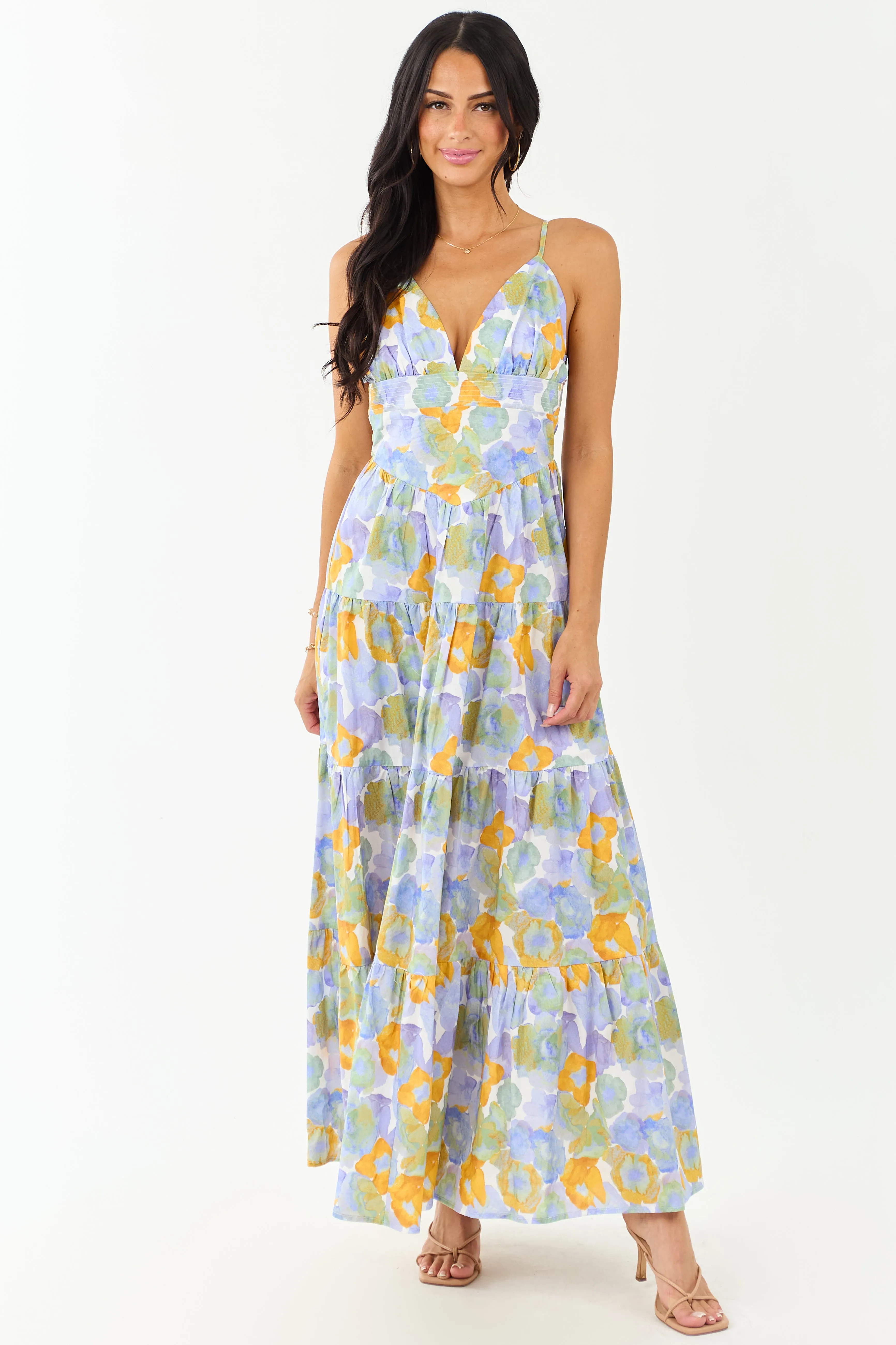 Lavender Floral Print Sleeveless Cotton Maxi Dress vintage style