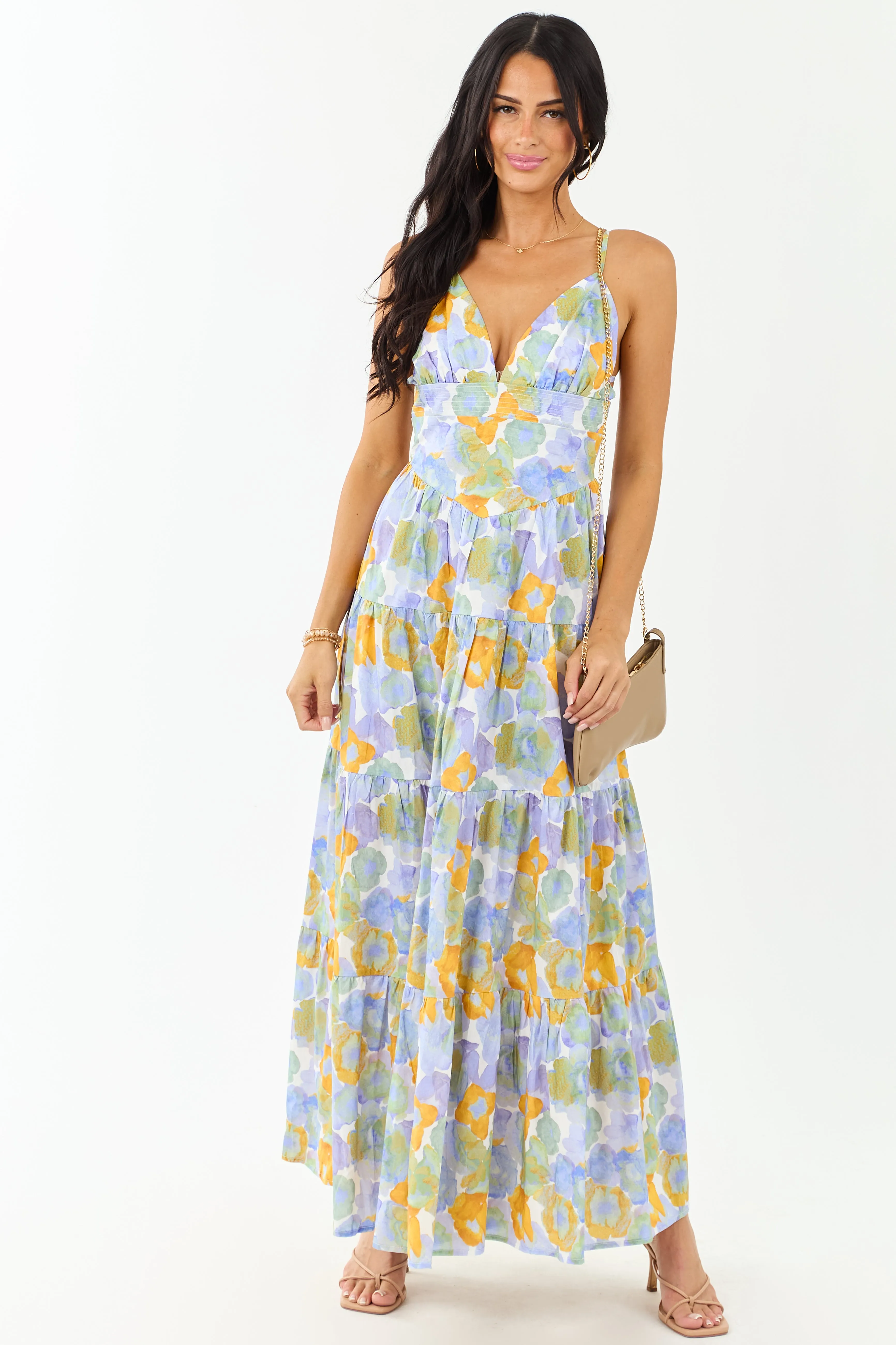 Lavender Floral Print Sleeveless Cotton Maxi Dress vintage style