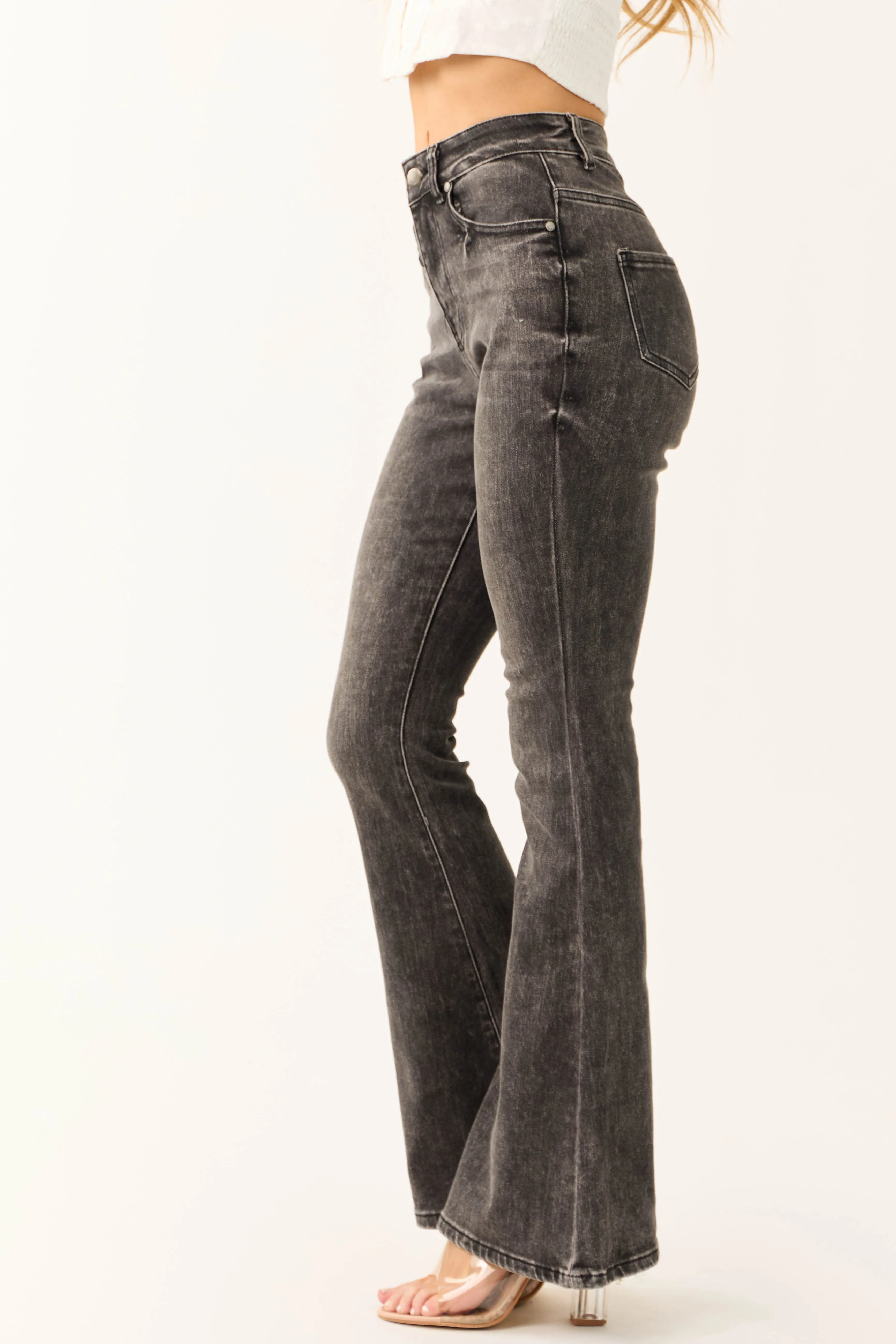 Legend Black Acid Wash High Rise Flare Leg Jeans light retro