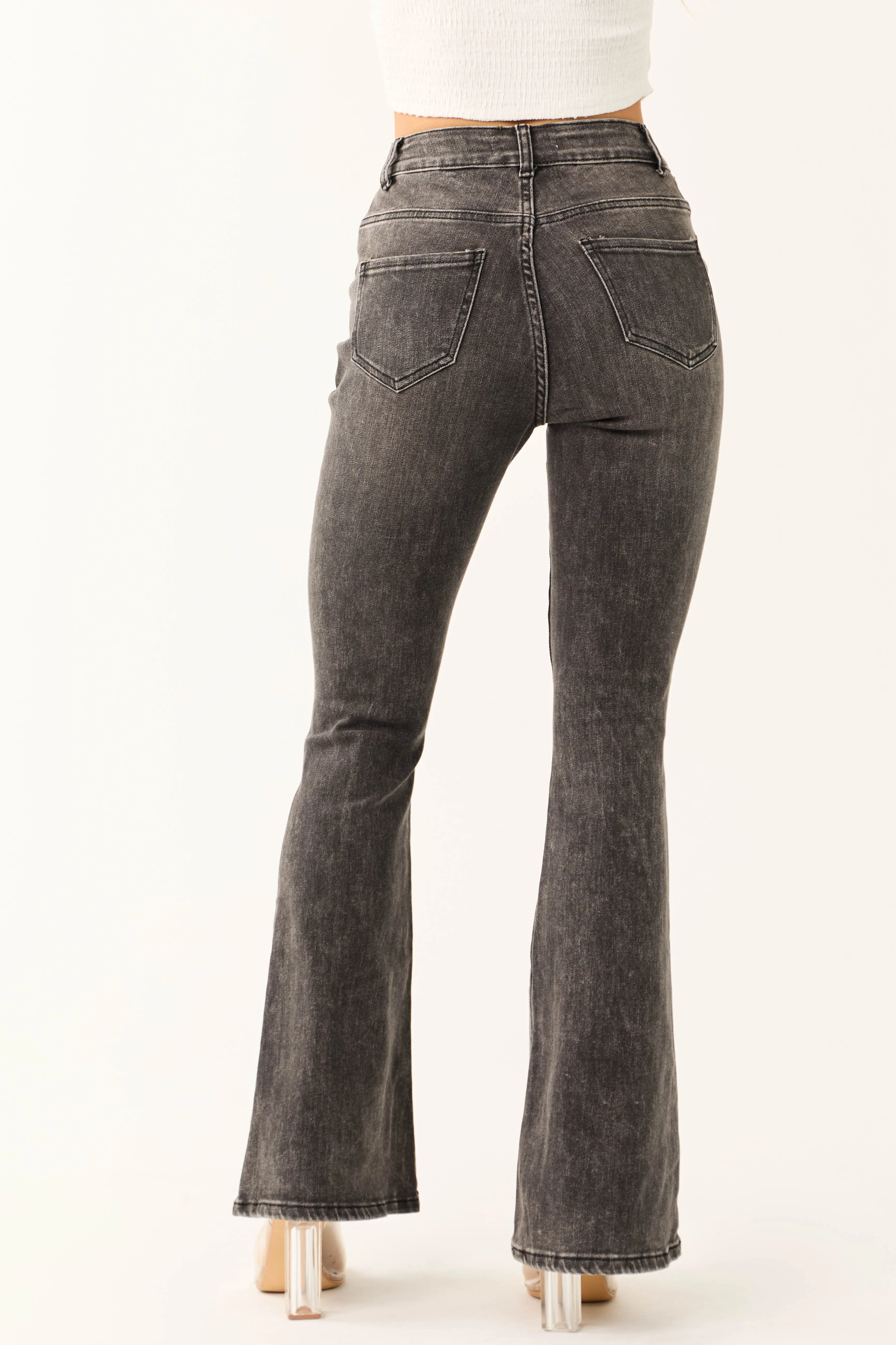 Legend Black Acid Wash High Rise Flare Leg Jeans light retro