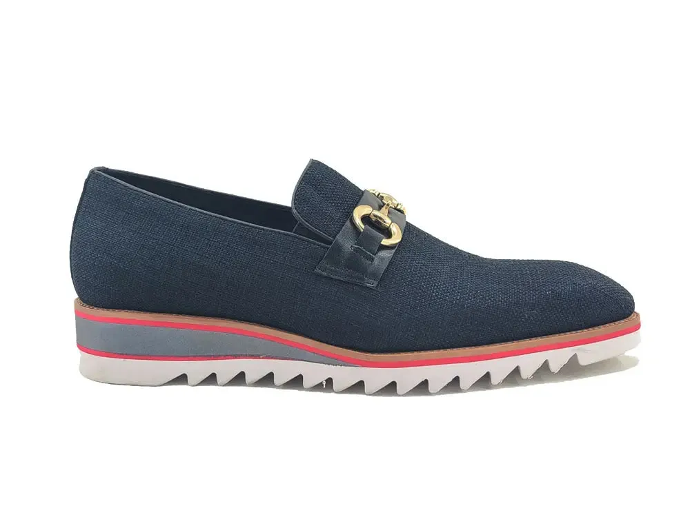 Linen Loafer With Gold Tone Buckle elegant step