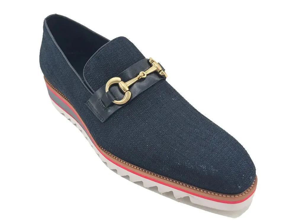 Linen Loafer With Gold Tone Buckle elegant step