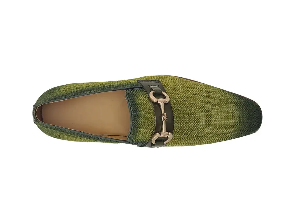 Linen Loafer With Gold Tone Buckle elegant step