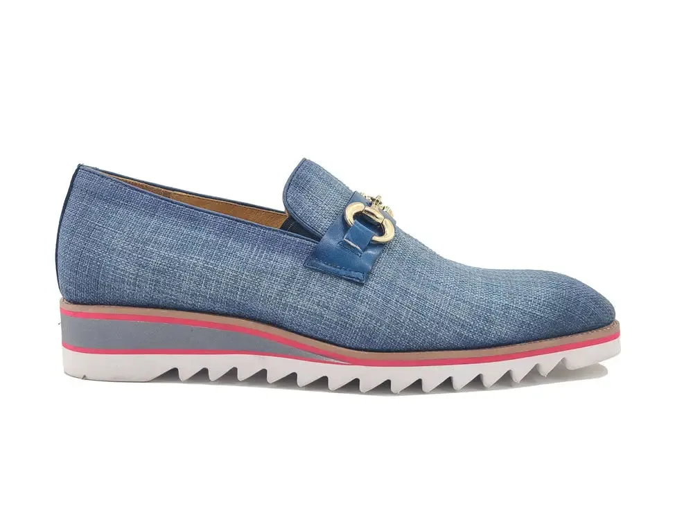 Linen Loafer With Gold Tone Buckle elegant step