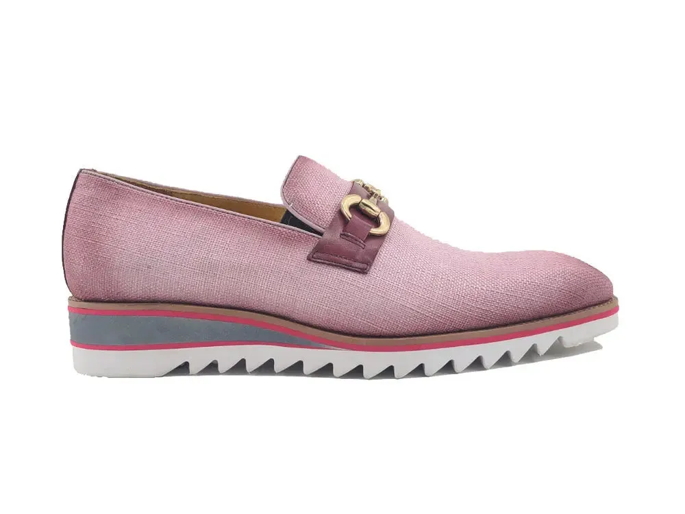 Linen Loafer With Gold Tone Buckle elegant step