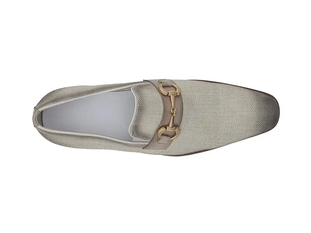 Linen Loafer With Gold Tone Buckle elegant step