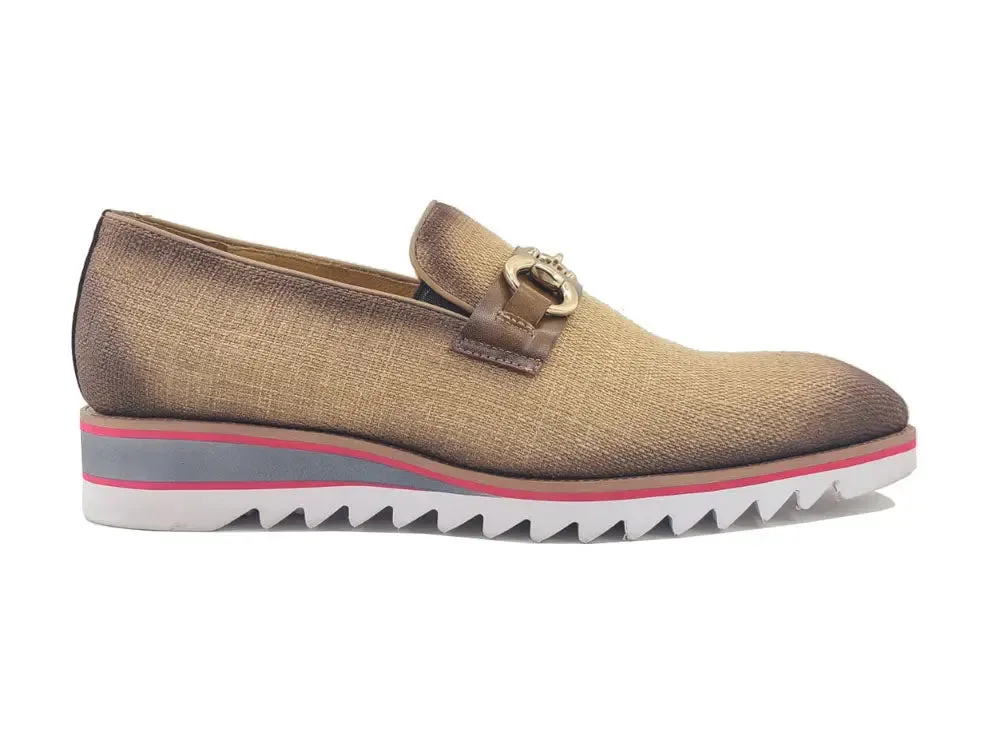 Linen Loafer With Gold Tone Buckle elegant step
