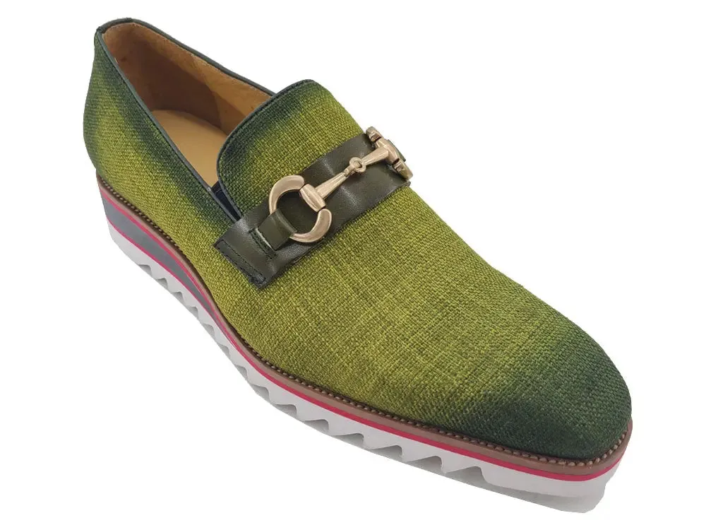 Linen Loafer With Gold Tone Buckle elegant step