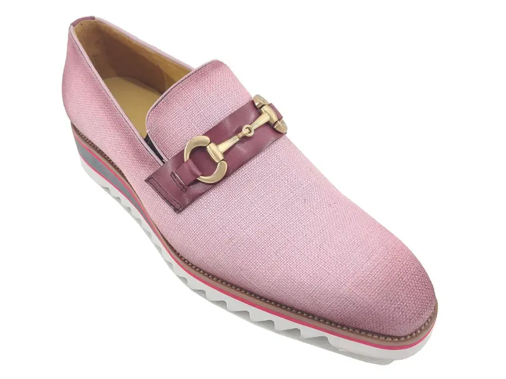 Linen Loafer With Gold Tone Buckle elegant step