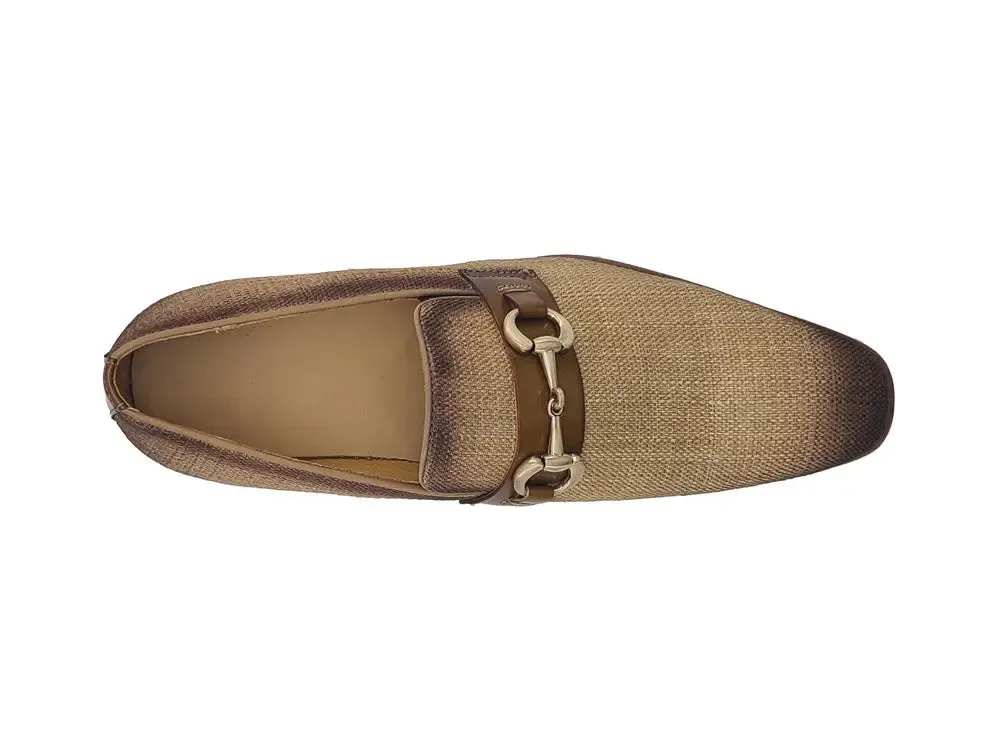Linen Loafer With Gold Tone Buckle elegant step