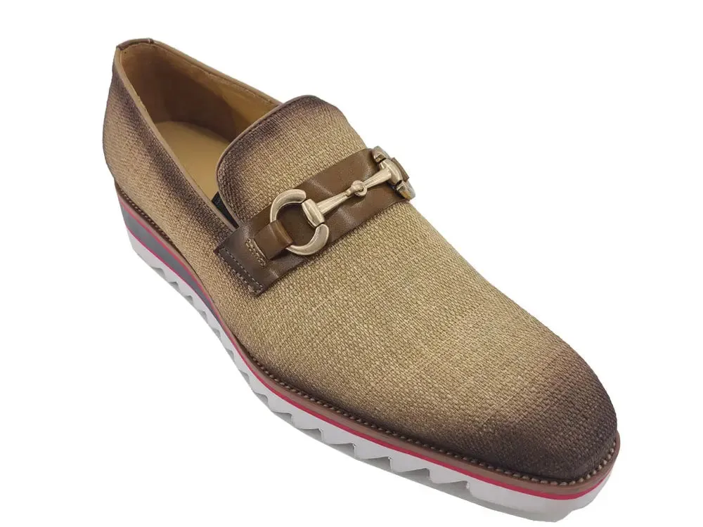 Linen Loafer With Gold Tone Buckle elegant step