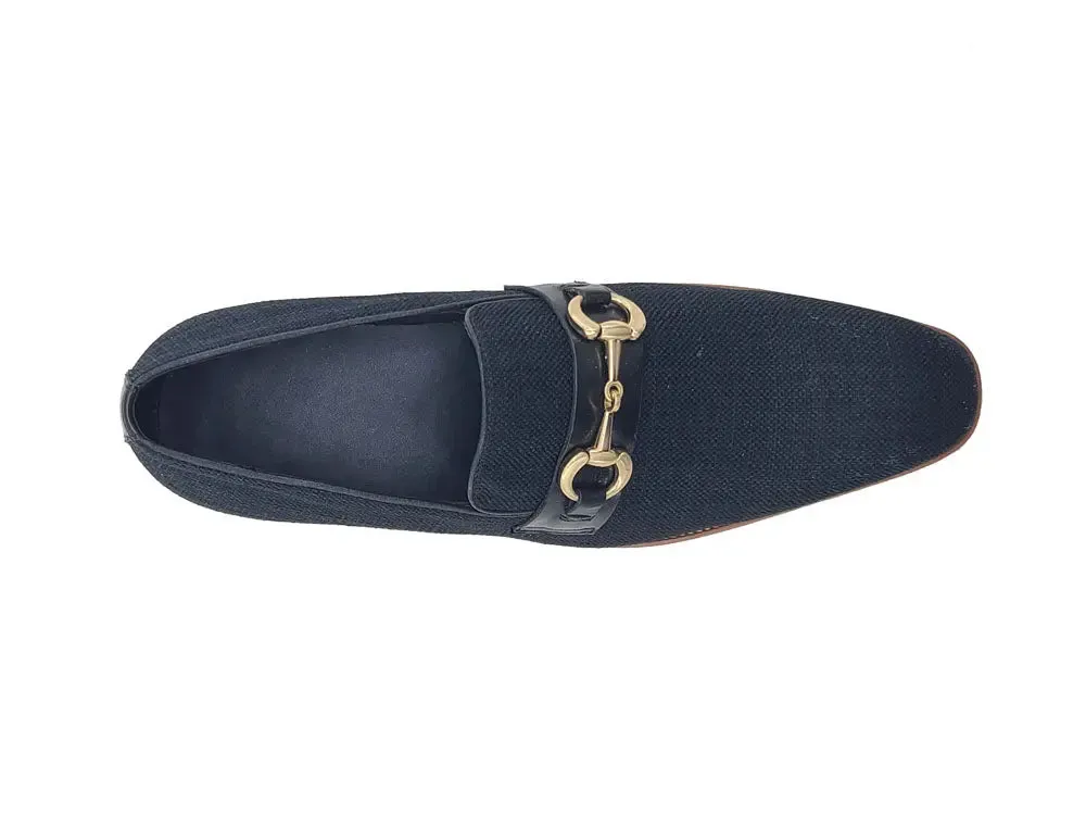 Linen Loafer With Gold Tone Buckle elegant step