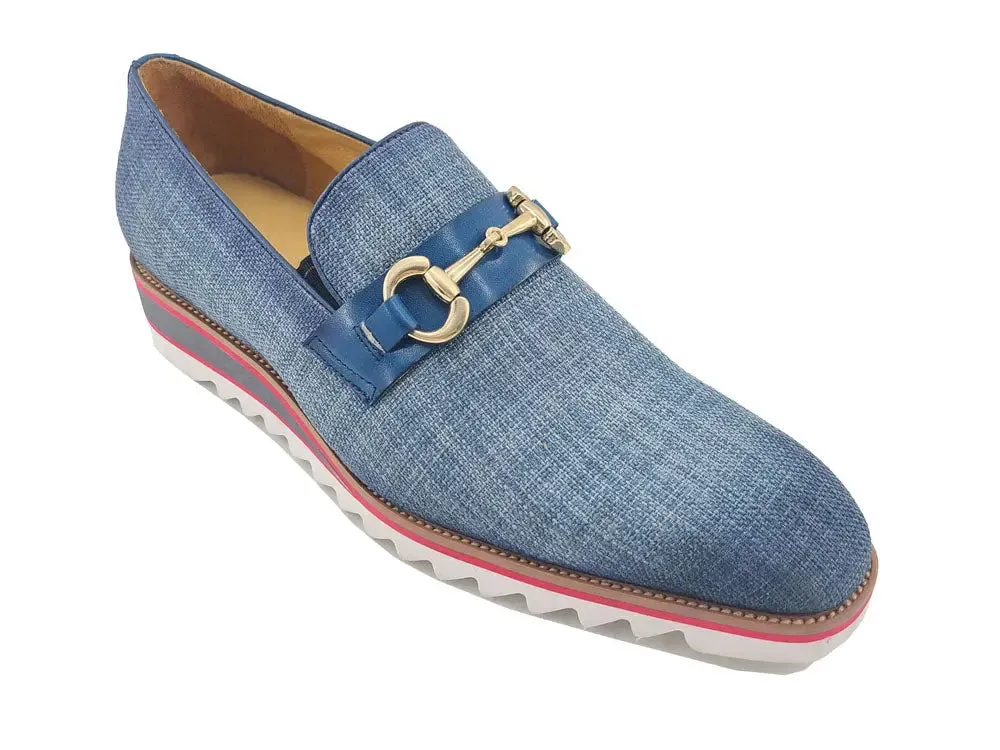 Linen Loafer With Gold Tone Buckle elegant step