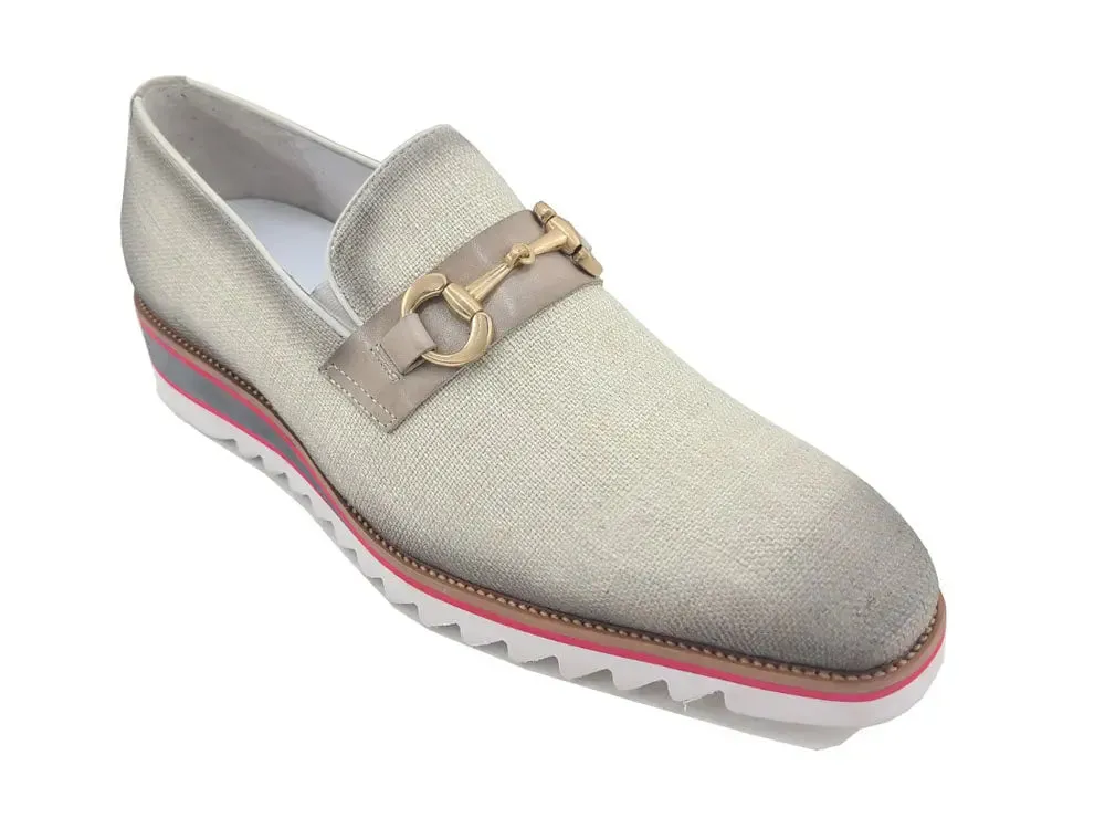 Linen Loafer With Gold Tone Buckle elegant step
