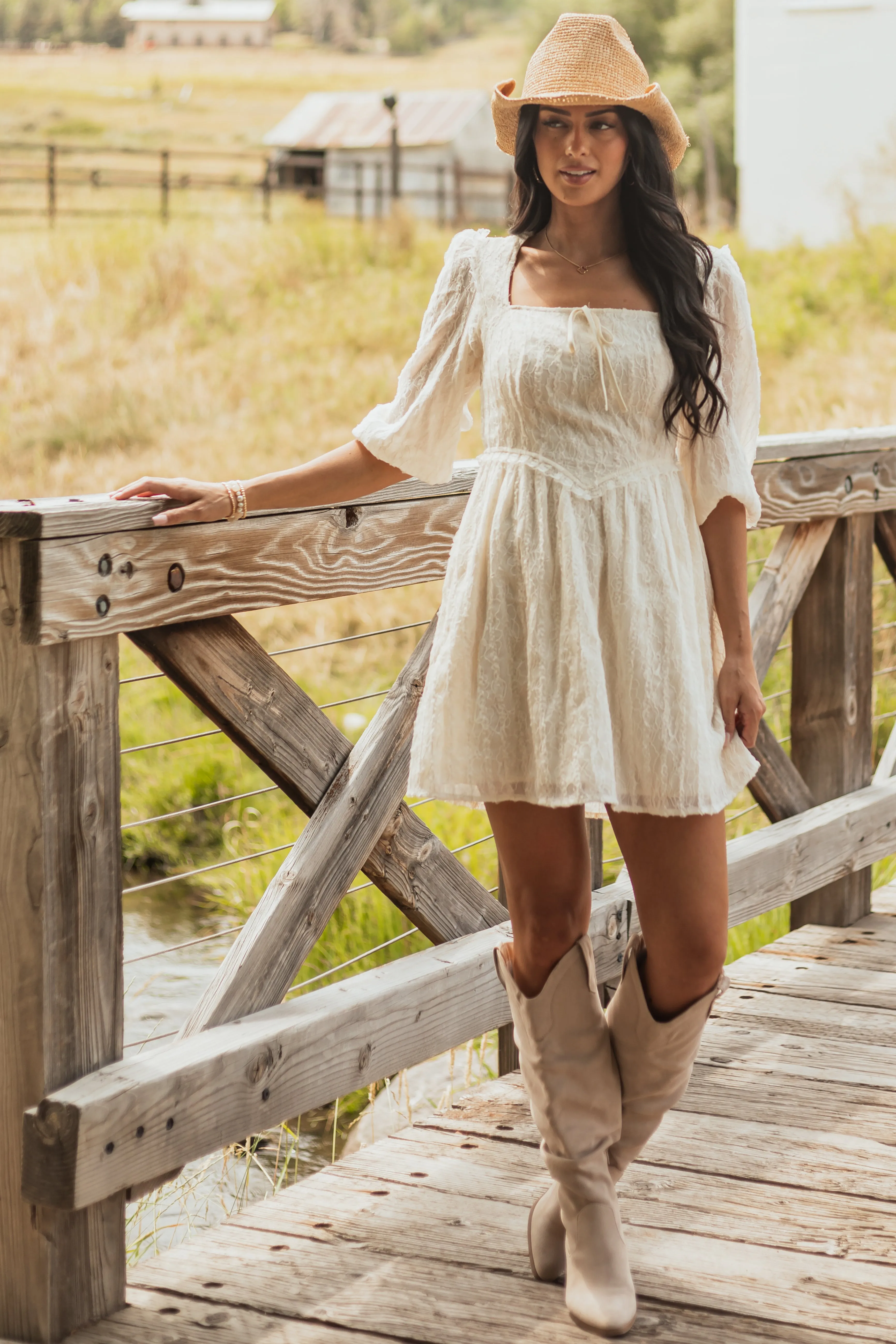 Listicle Cream Lace Smocked Back Mini Dress slip dress