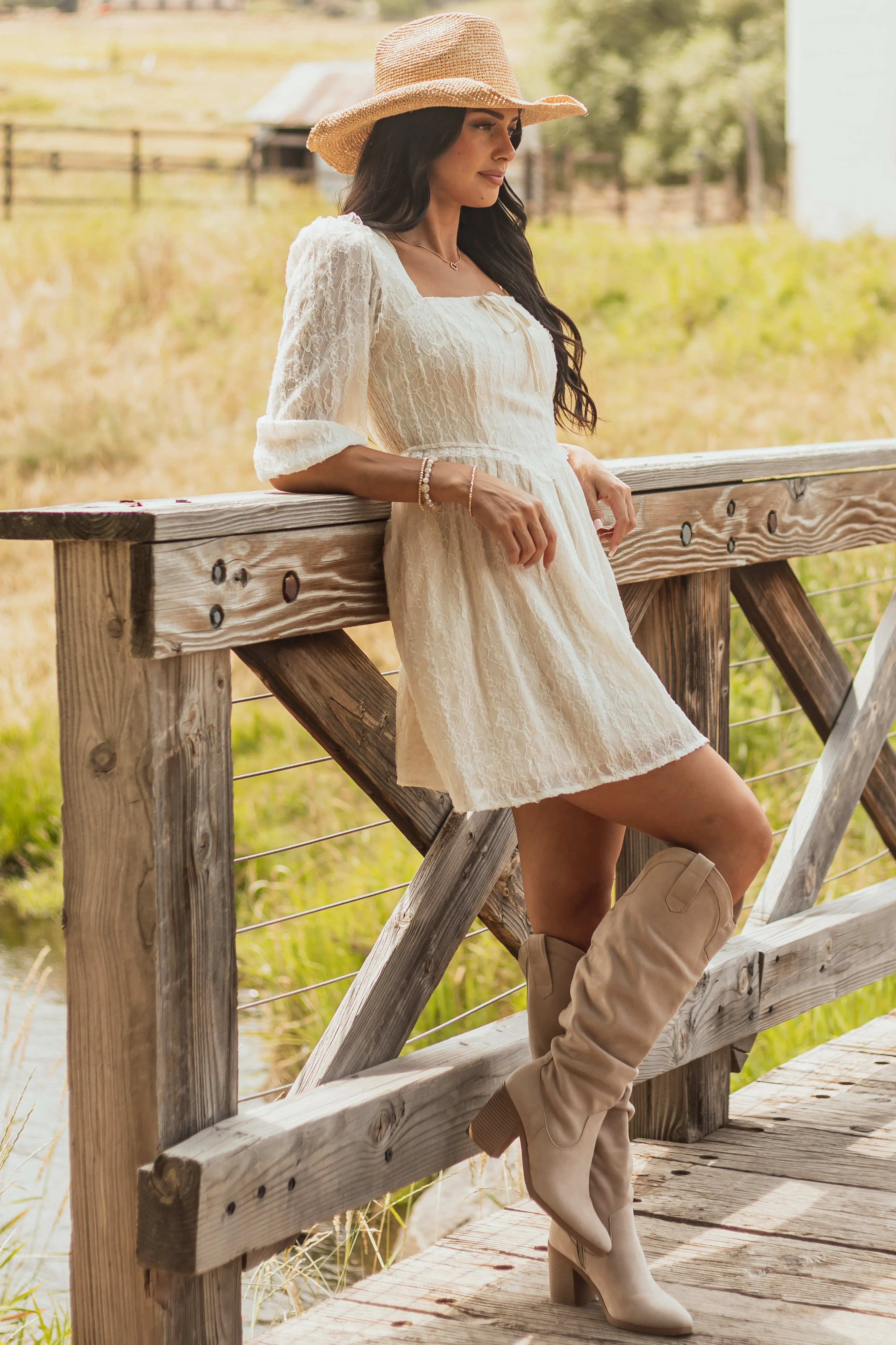 Listicle Cream Lace Smocked Back Mini Dress slip dress
