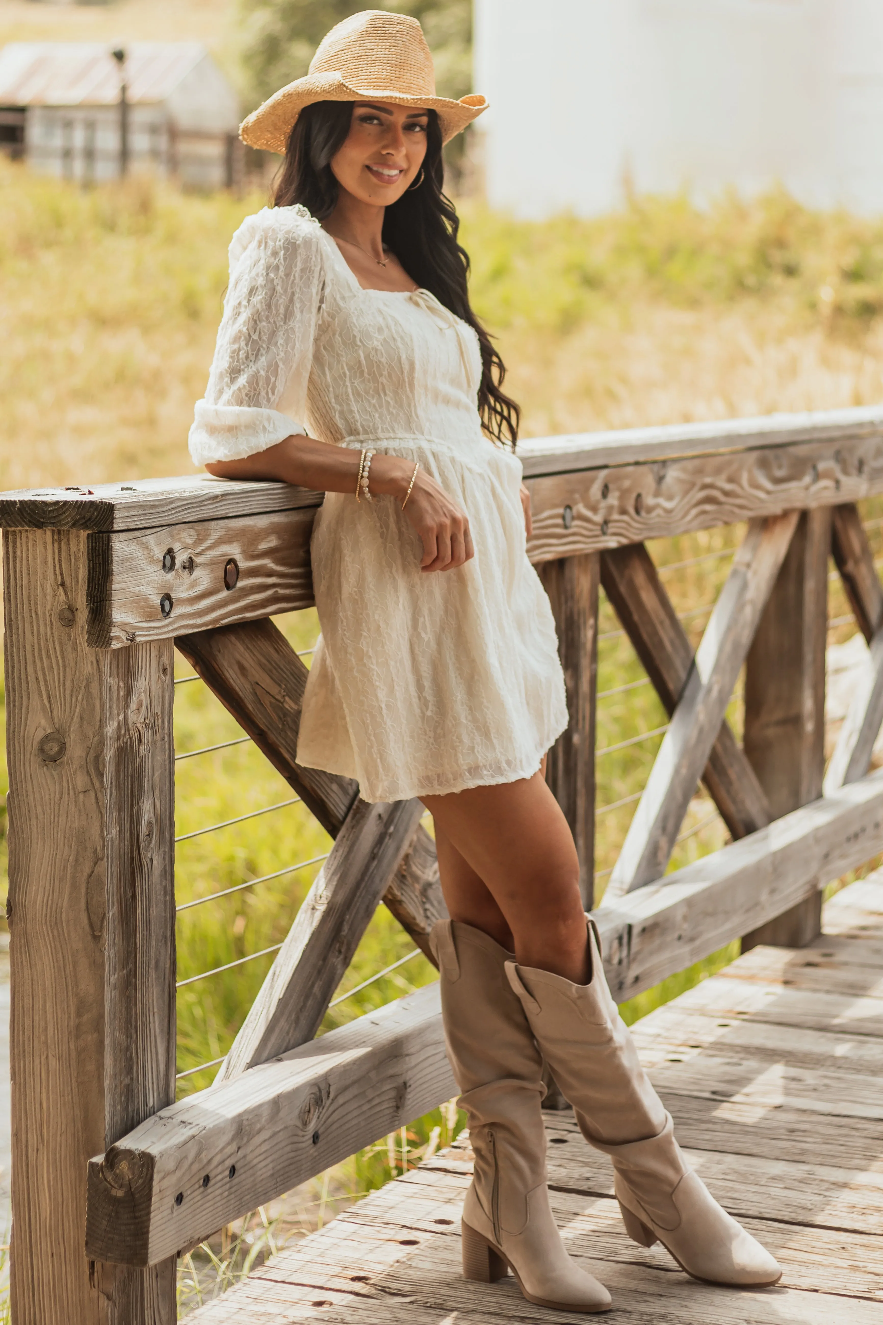 Listicle Cream Lace Smocked Back Mini Dress slip dress