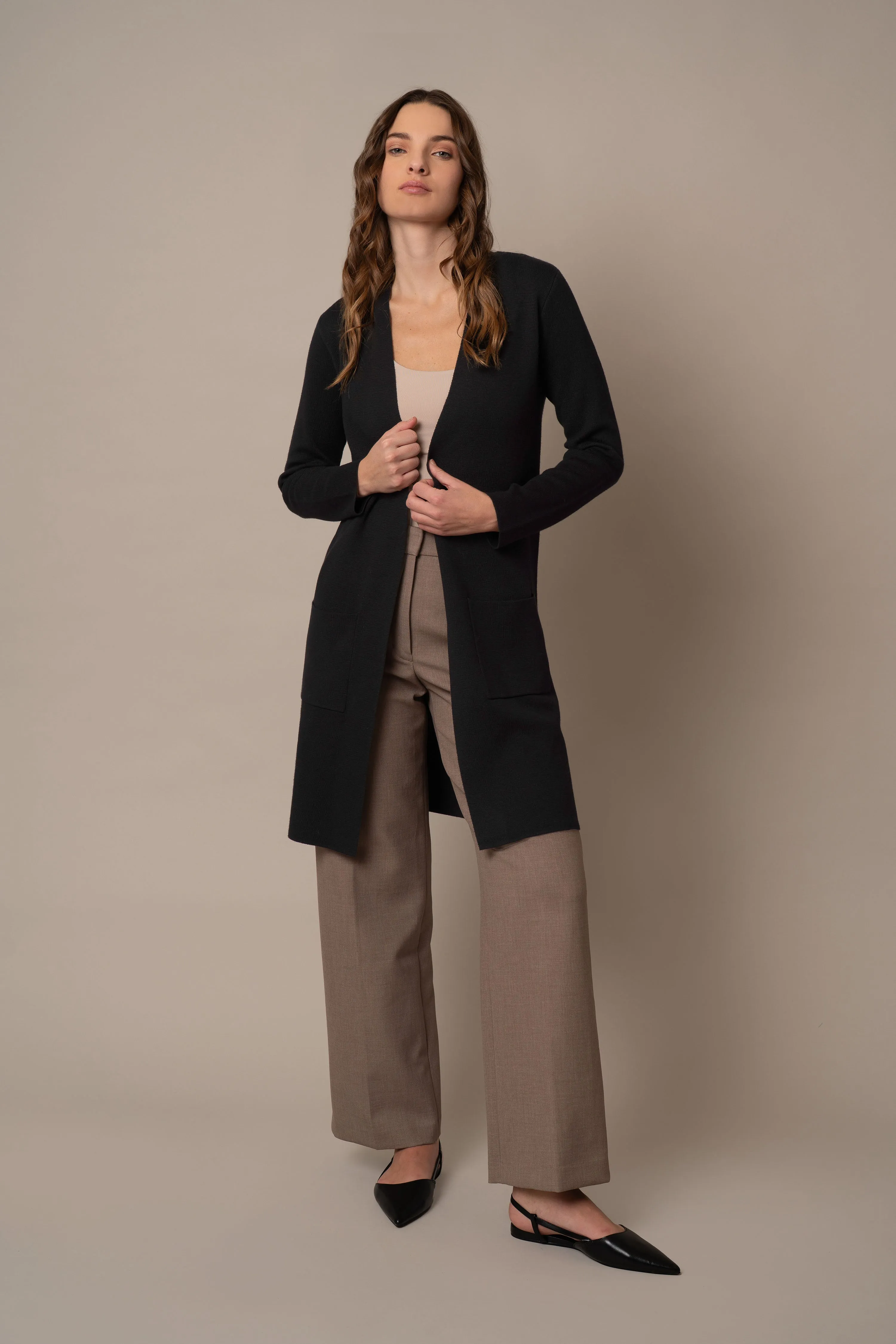Long Open Cardigan with Pockets daily chic