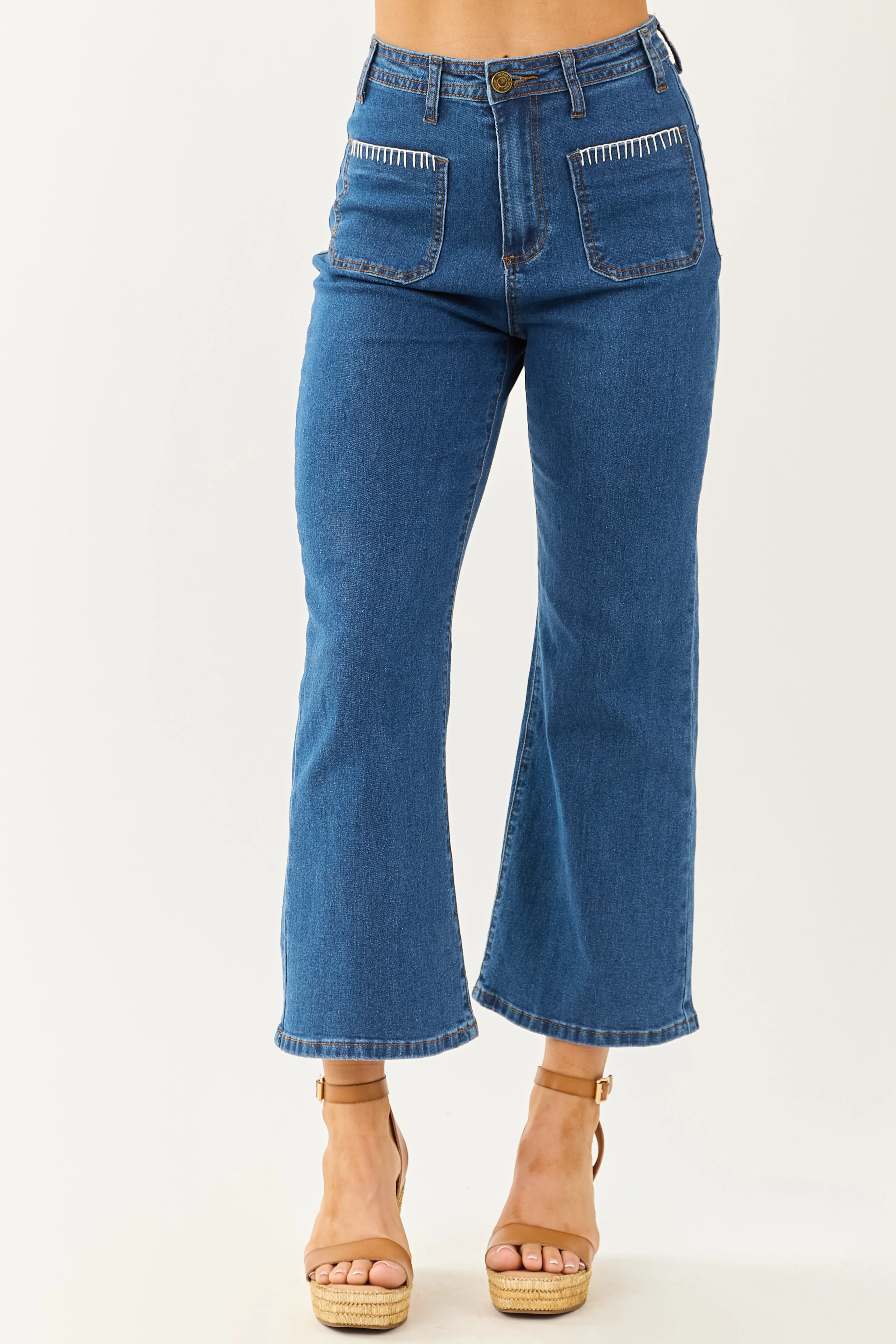 Lovelo Dark Wash Denim Stretchy Crop Straight Pants style shift