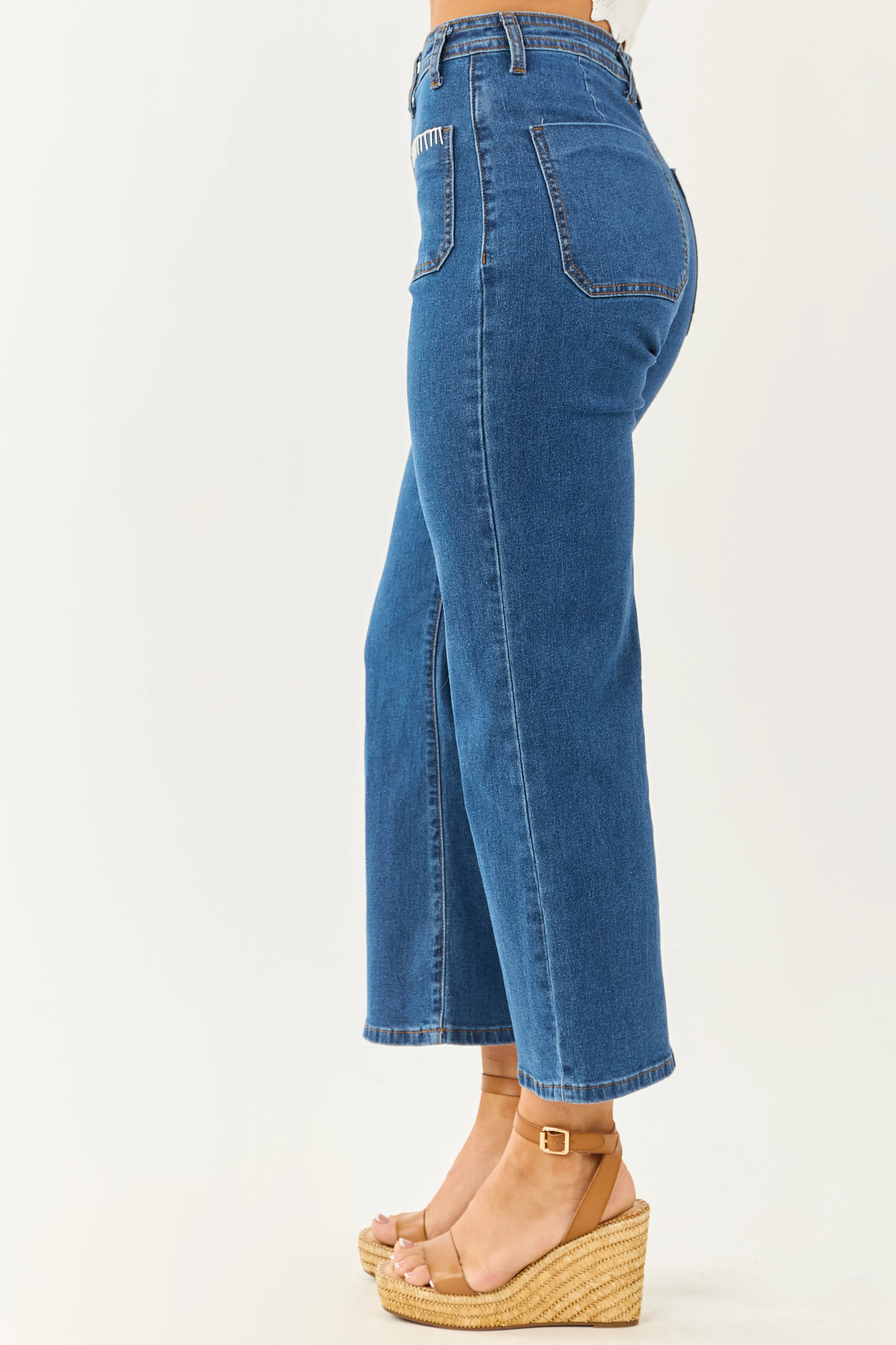 Lovelo Dark Wash Denim Stretchy Crop Straight Pants style shift