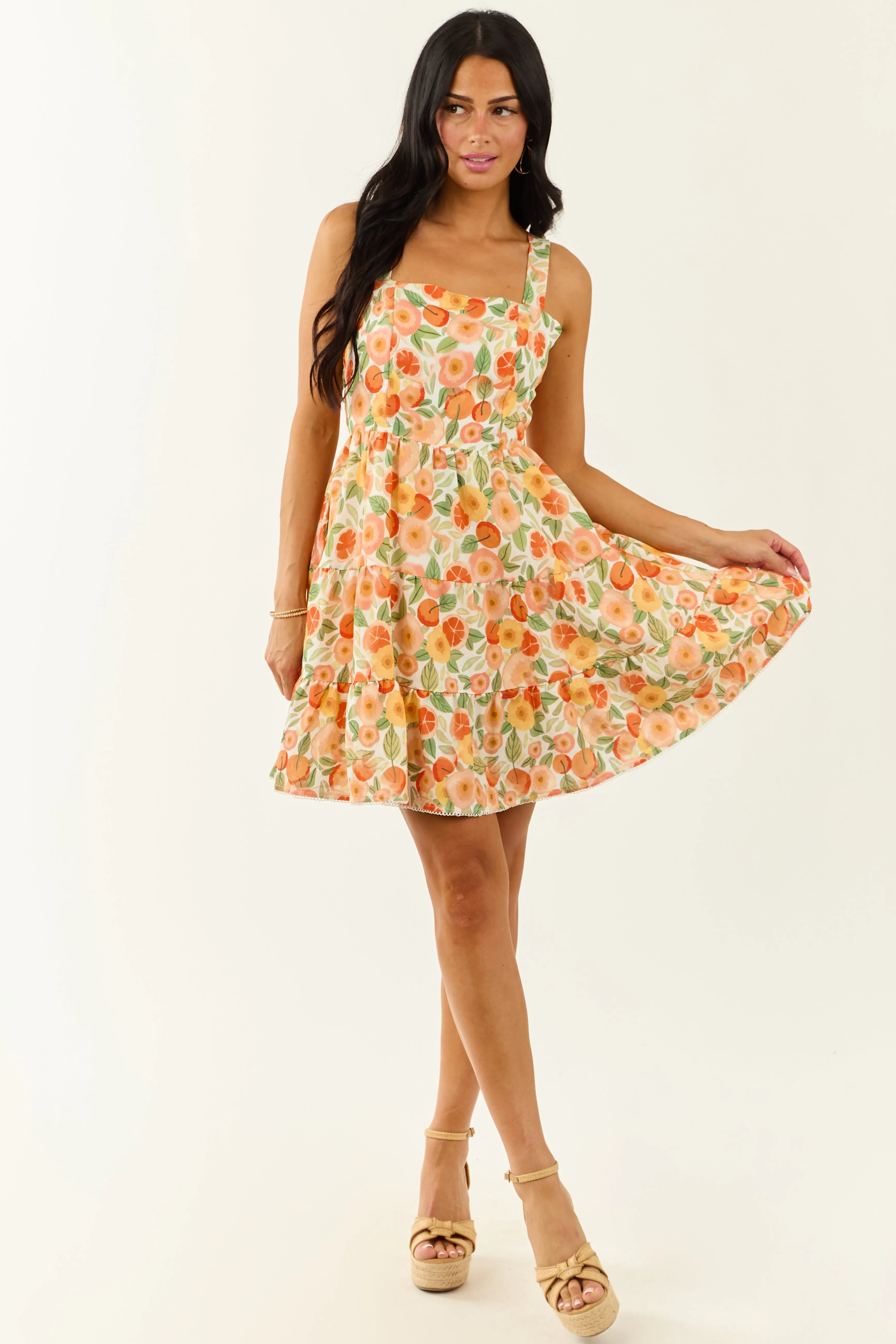 Lovelo Off White Fruity Floral Print Mini Dress plus size